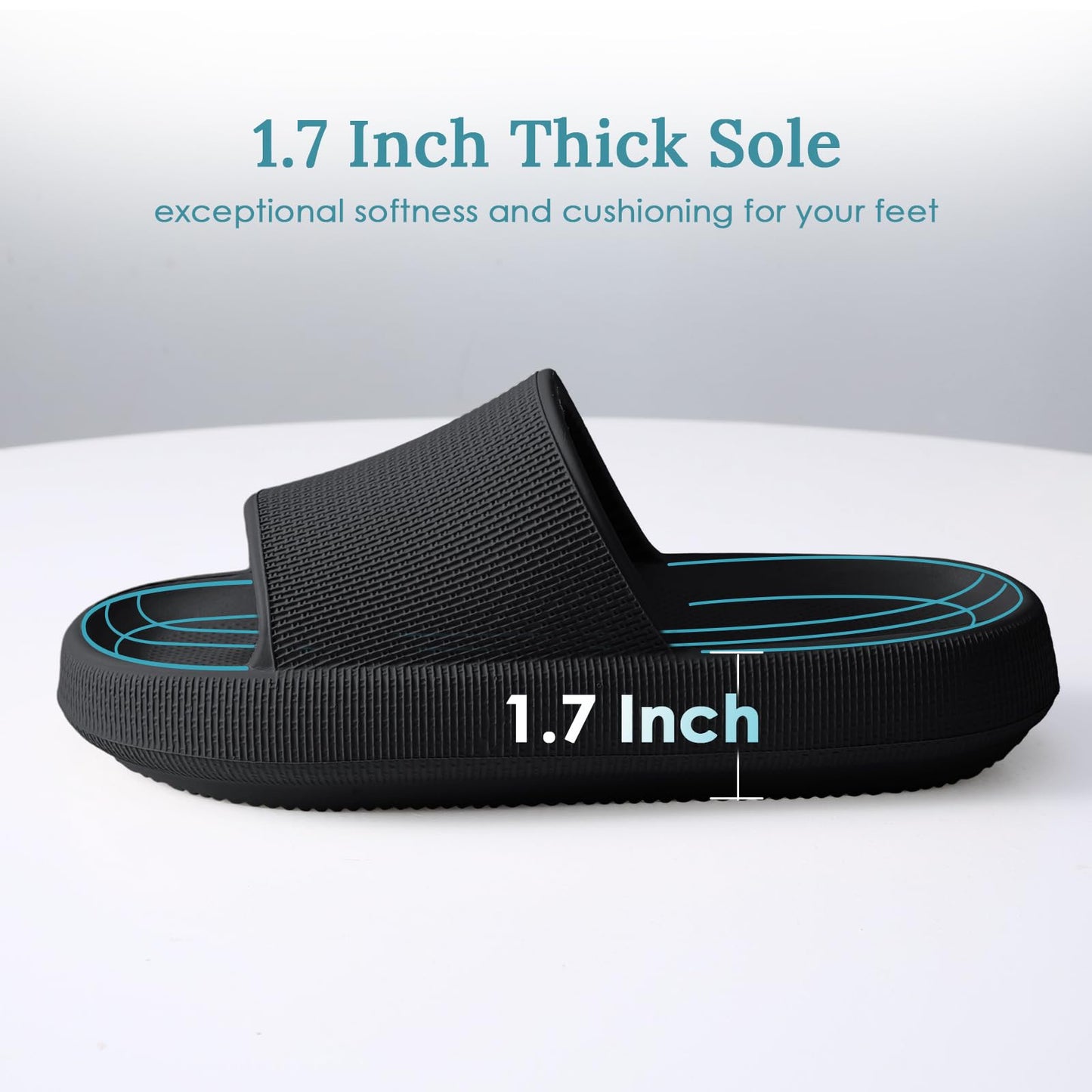 Minimalist Black Super Soft Pillow Cloud Slippers w/Anti-skid Sole