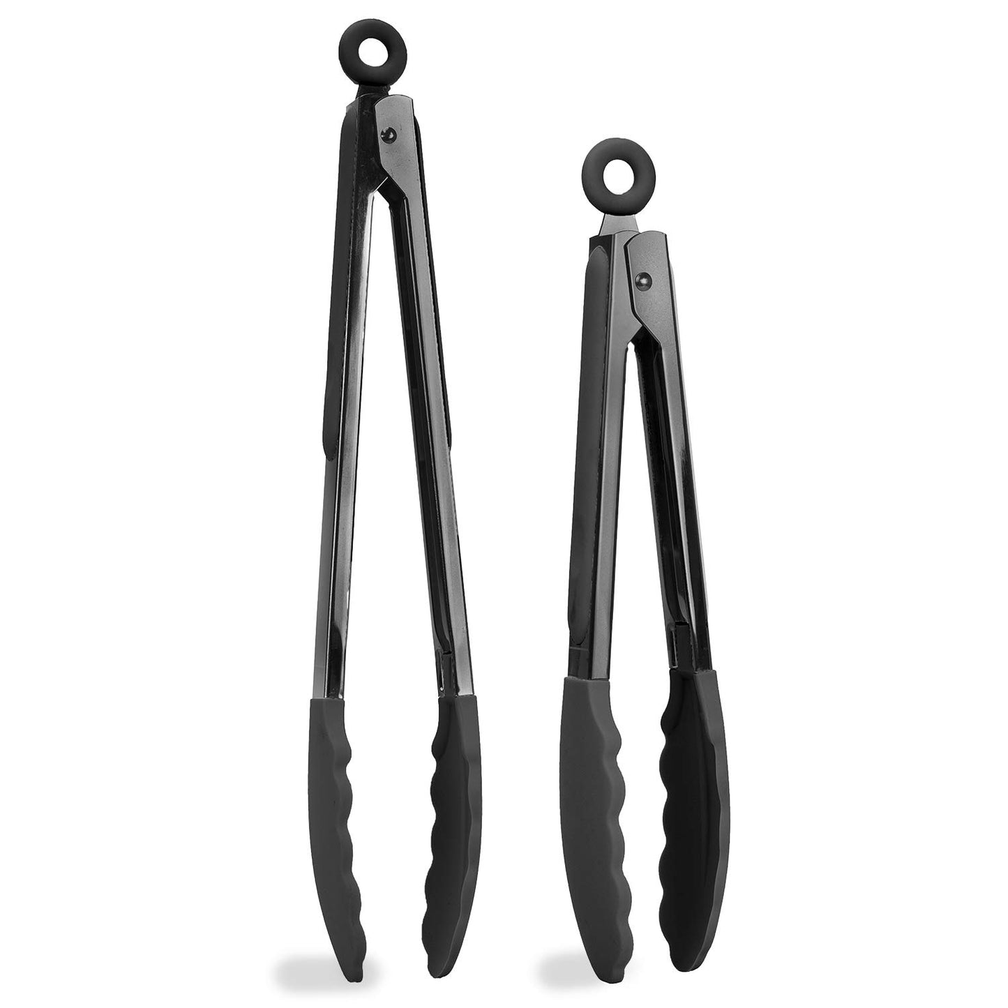 Minimalist Black Stainless Steel Silicone Tipped Tongs Set, 10”, 13”