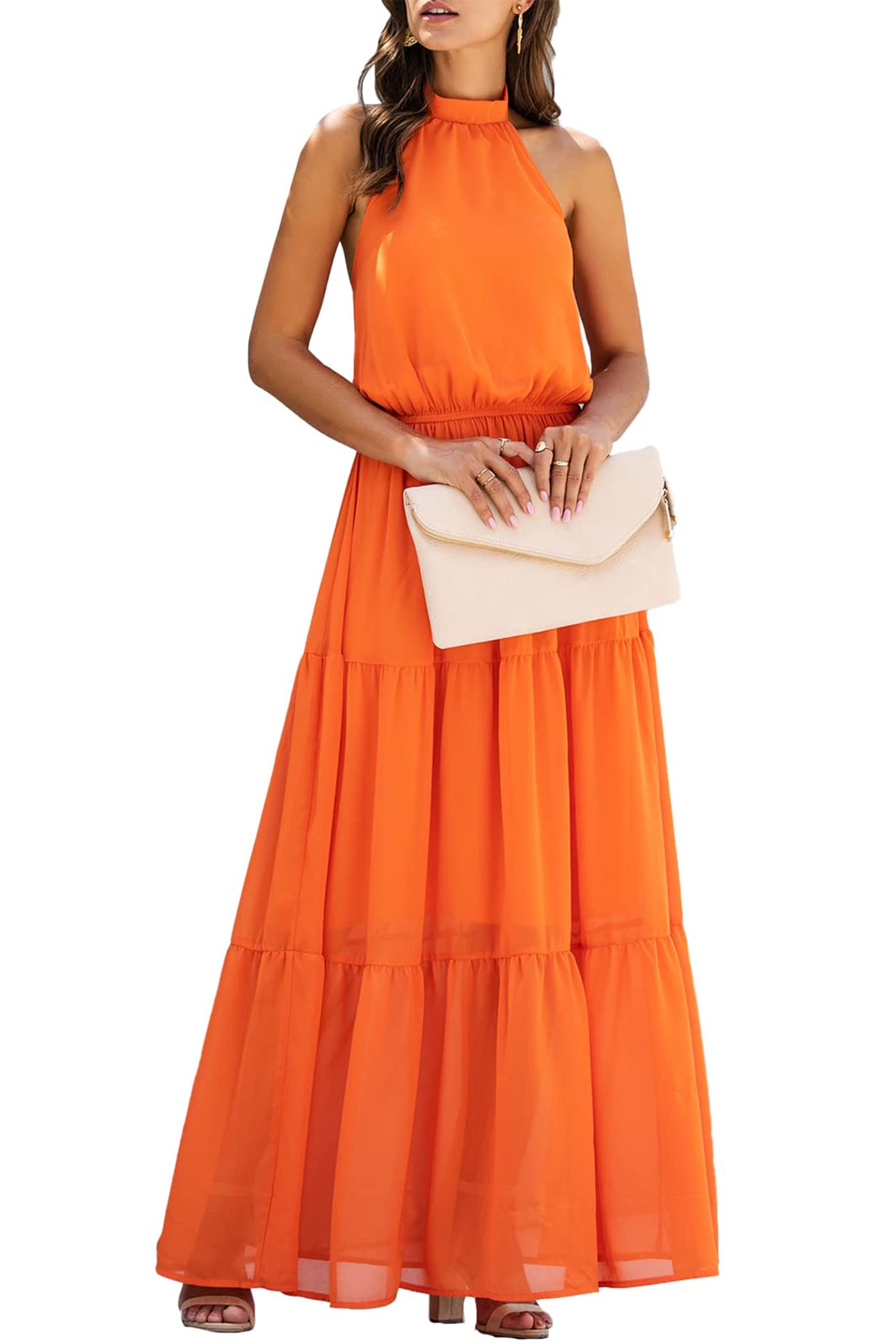 Minimalist Casual Halter Backless Belted Maxi Dress