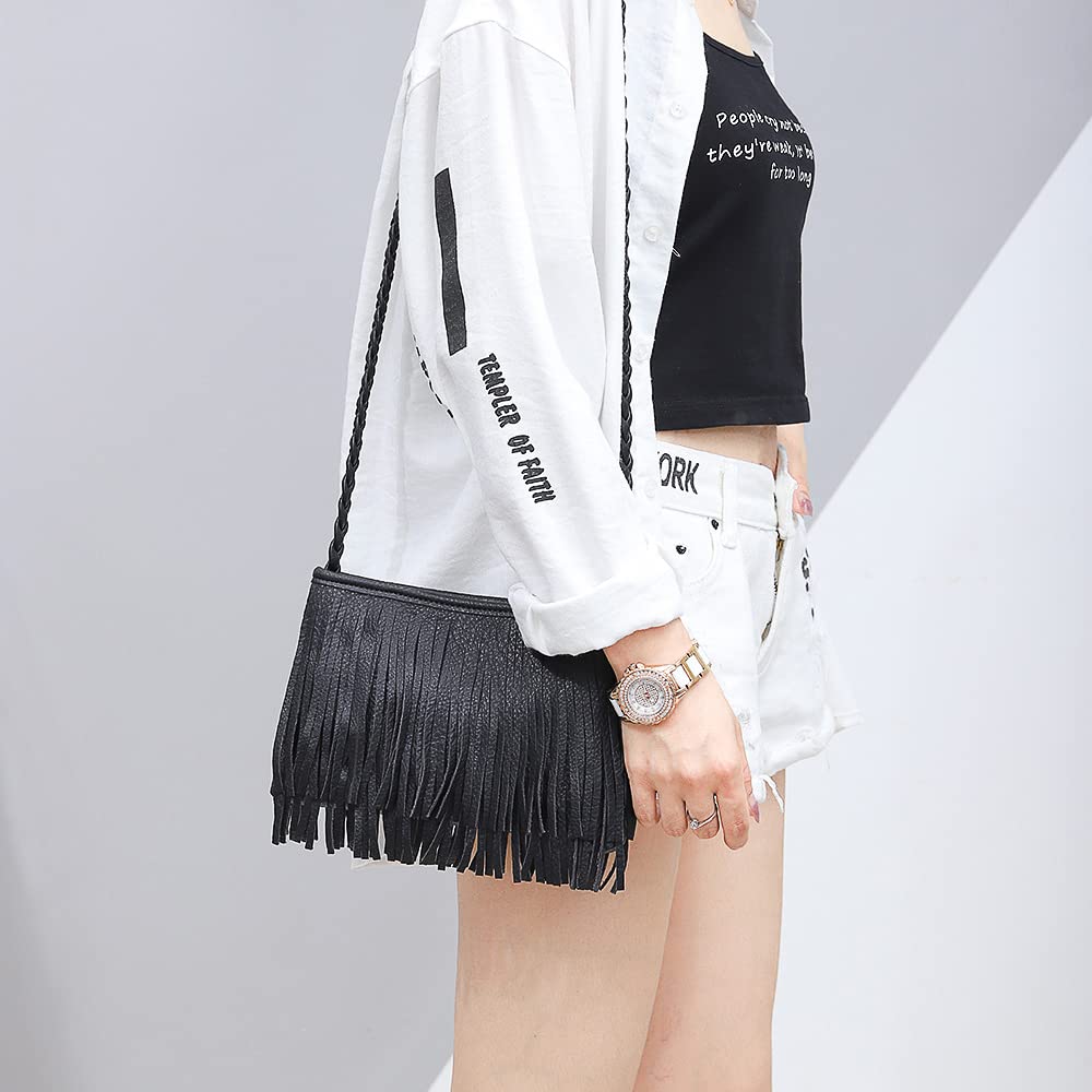 Minimalist Black Fringe Crossbody Bag