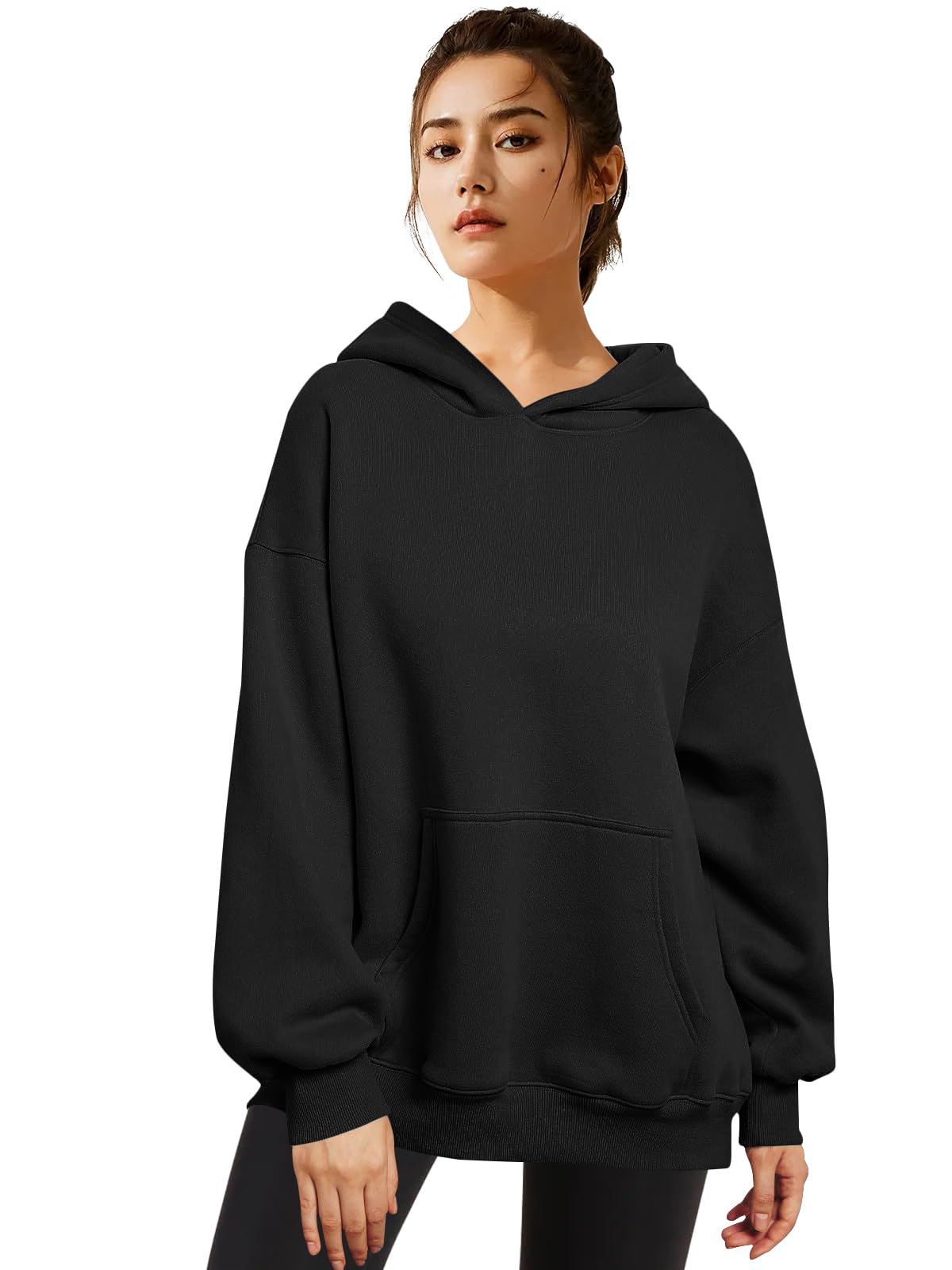 Minimalist Black Oversized, Fleece Lined Women's Sweatshirt, Hoodie w/Pockets