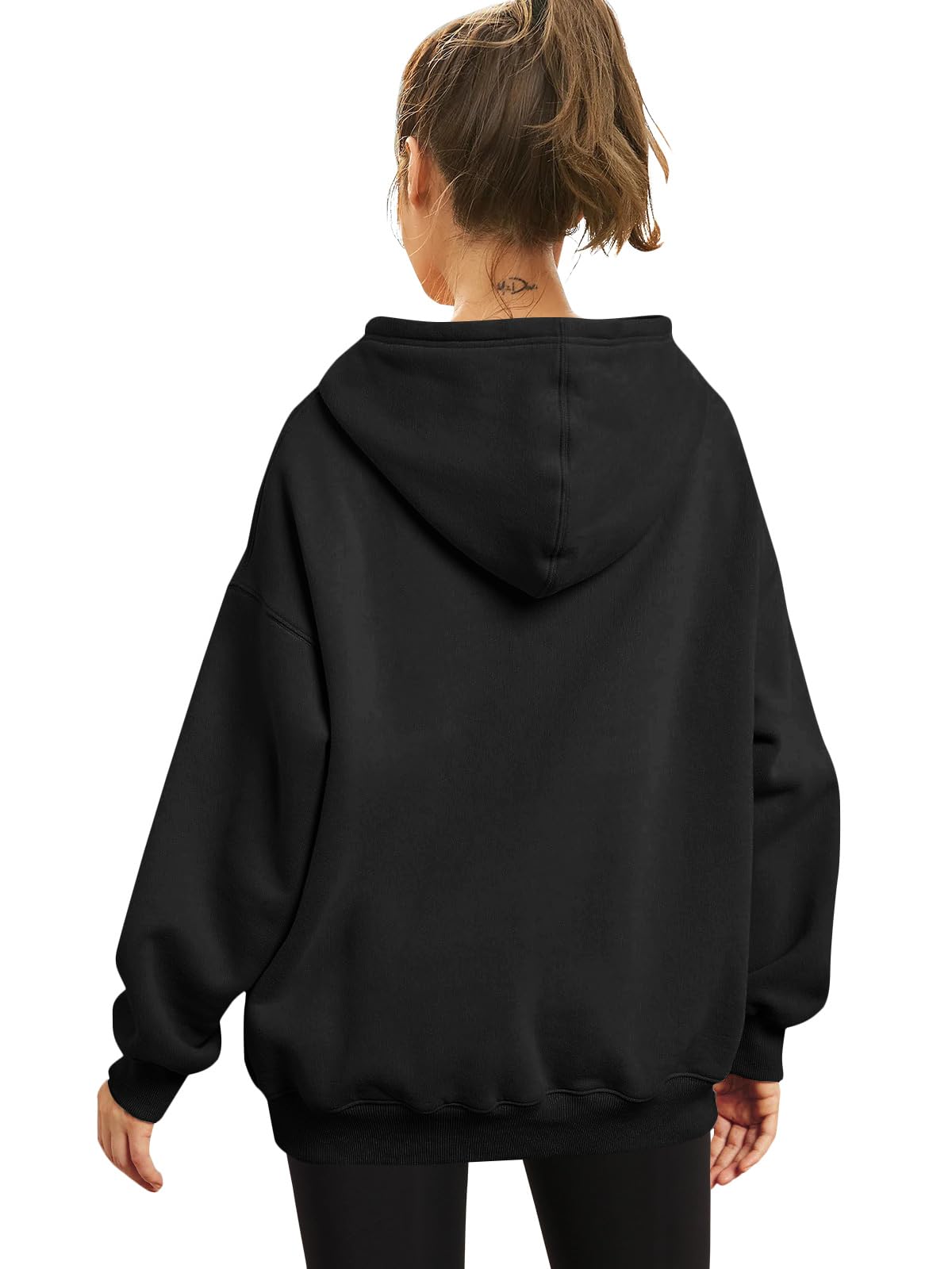 Minimalist Black Oversized, Fleece Lined Women's Sweatshirt, Hoodie w/Pockets
