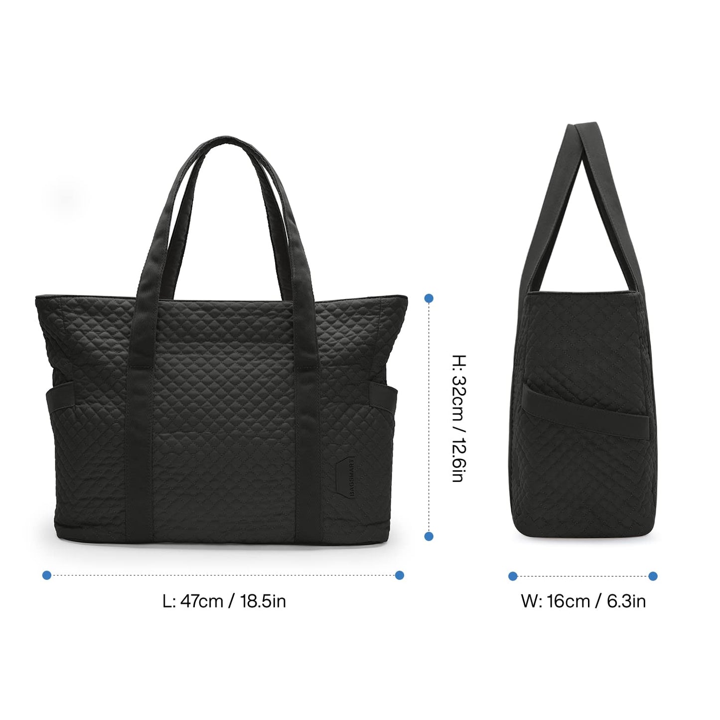 Minimalist Black Large Tote Bag w/Yoga Mat Buckle for Gym, Work, Travel