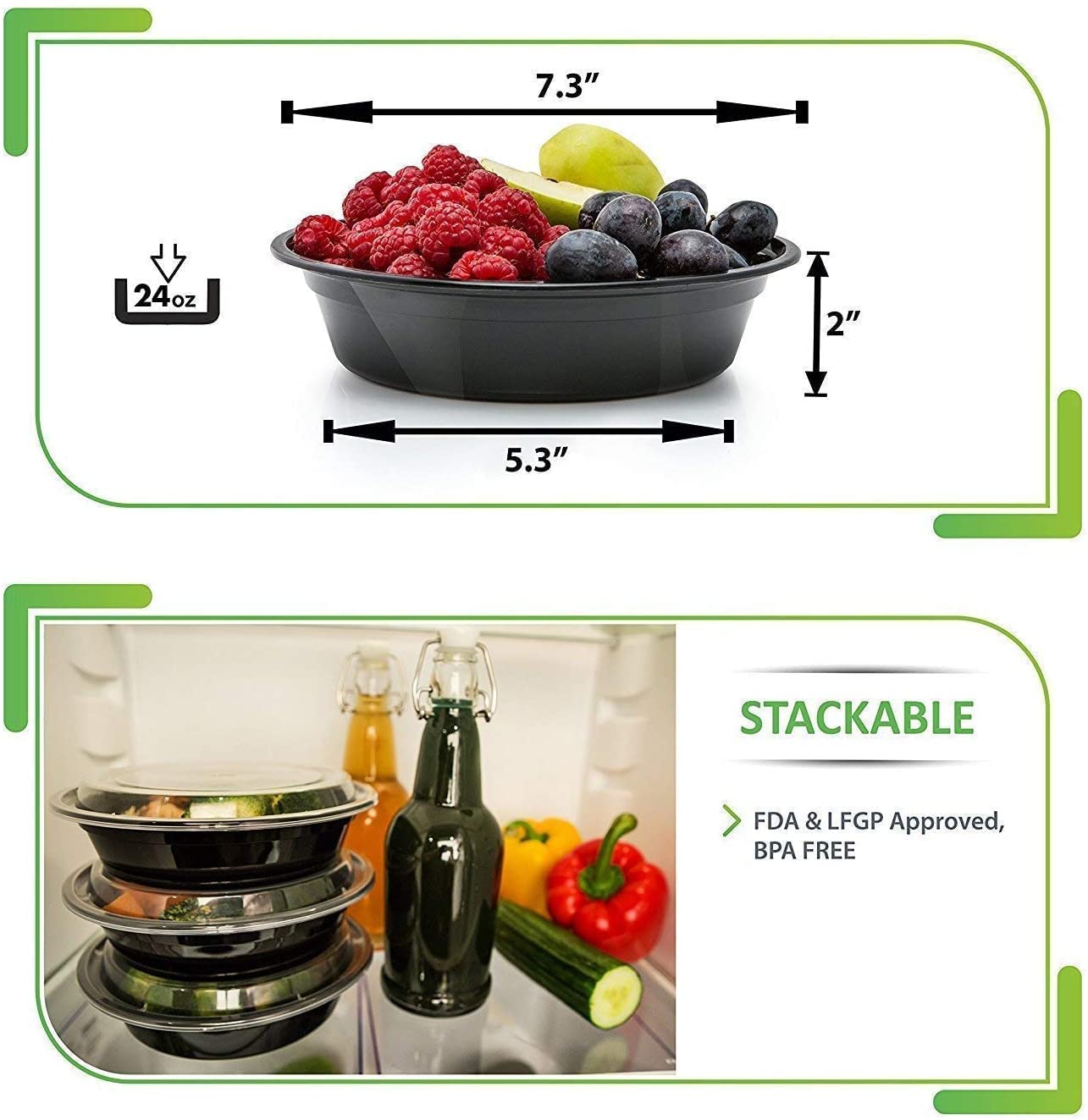 Minimalist Black 24oz Meal Prep Containers for Healthy Cooking and Portion Control, Set of 30