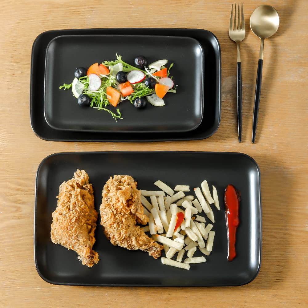 Minimalist Black Ceramic Rectangular Serving Trays, 14/12/10 Inch"