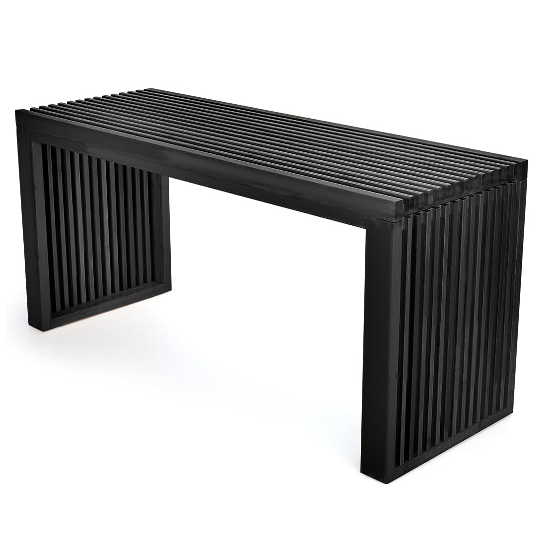 Minimalist Black Bamboo Bench: Sustainable Design with Grille-Inspired Details