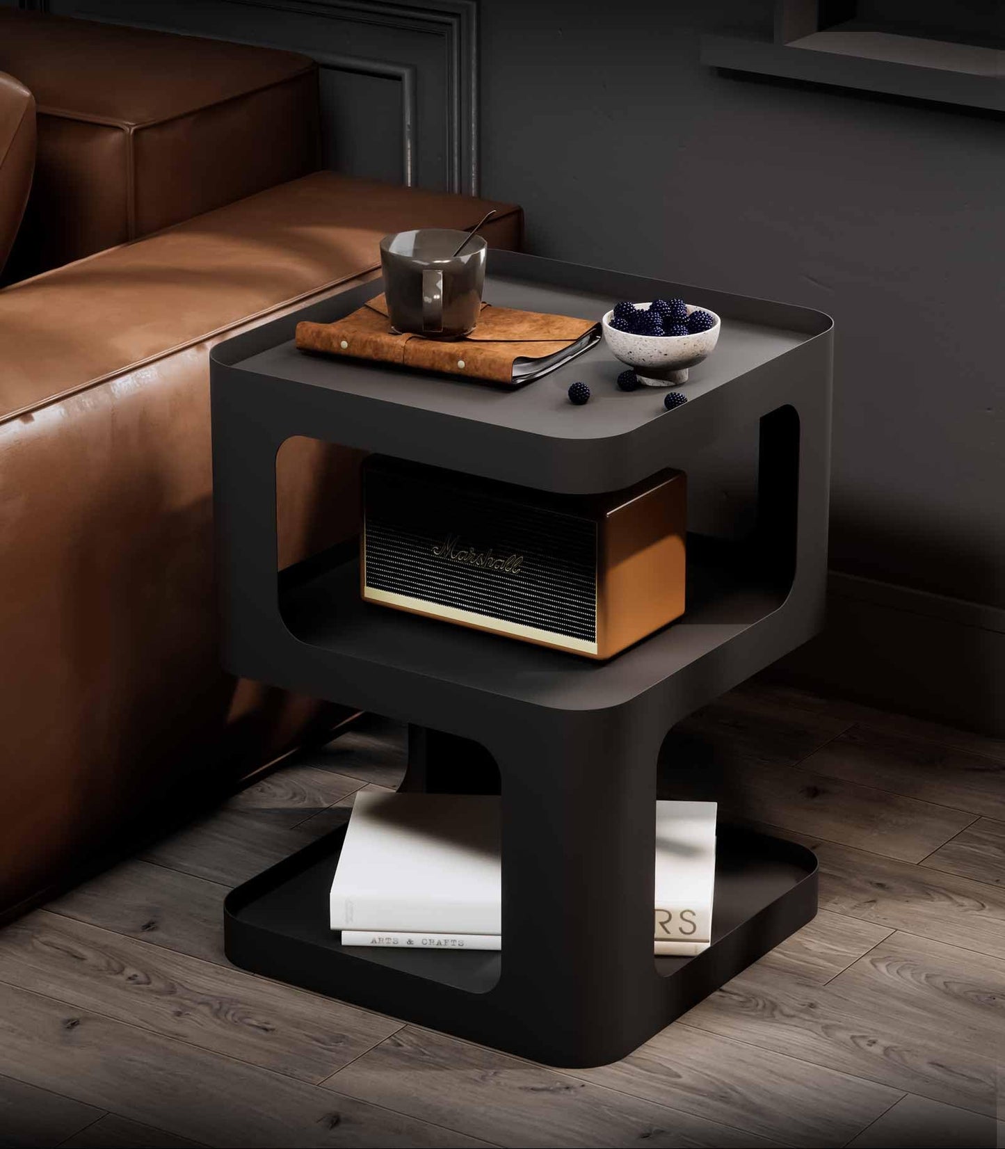 Minimalist Black Modern Accent Side Table w/Storage