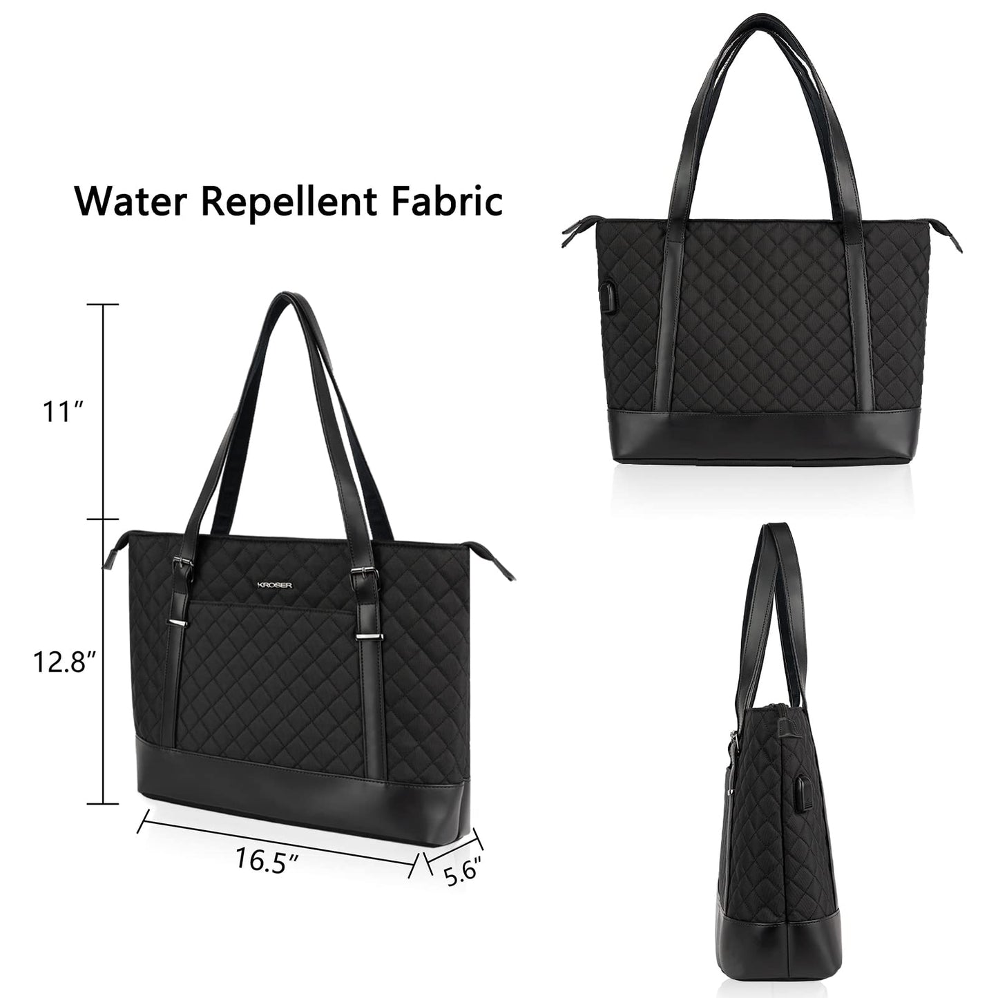 Minimalist Black Laptop Tote Bag with USB Port