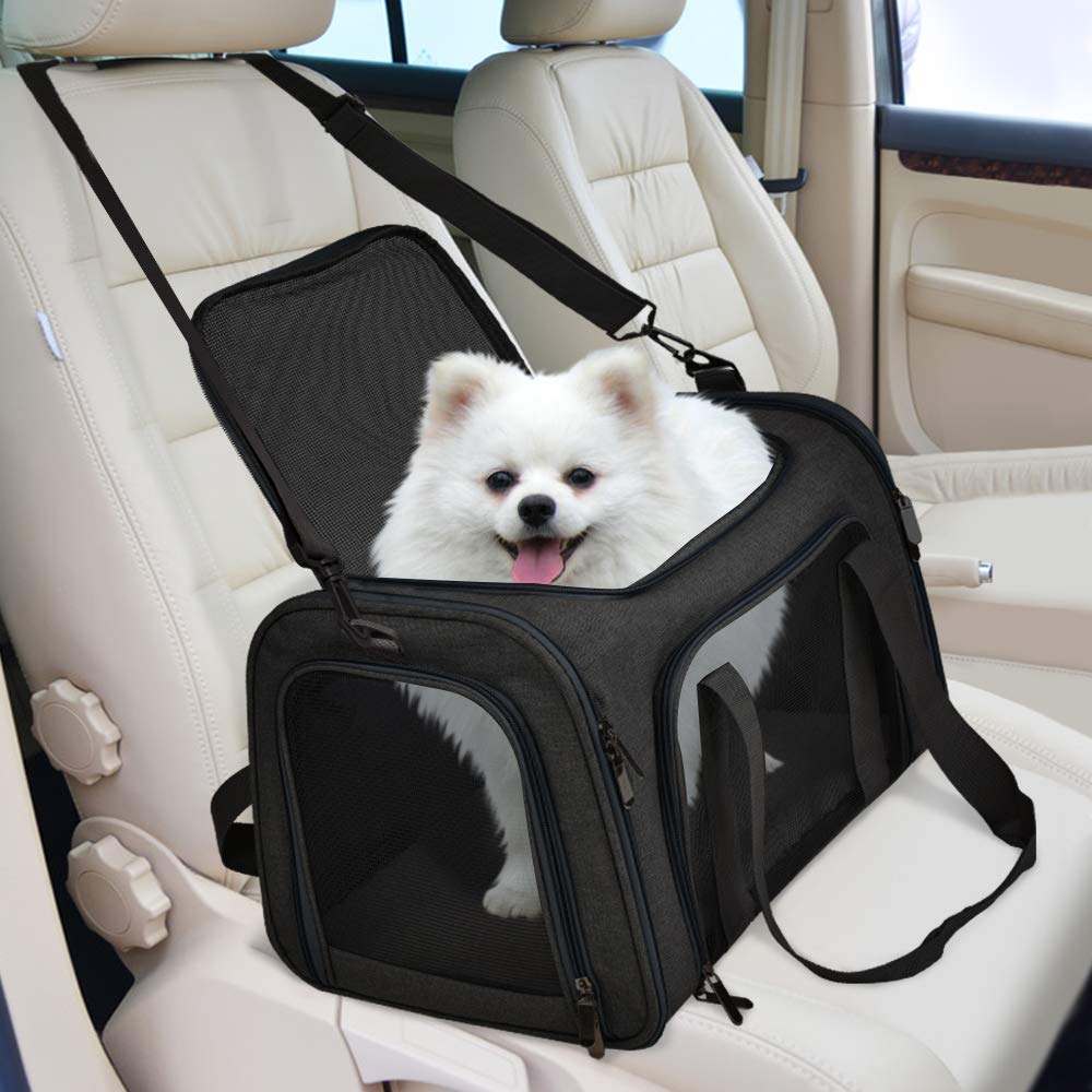 Minimalist Black Pet Carrier for Small, Medium Pets up to 15 Lbs, TSA Airline Approved