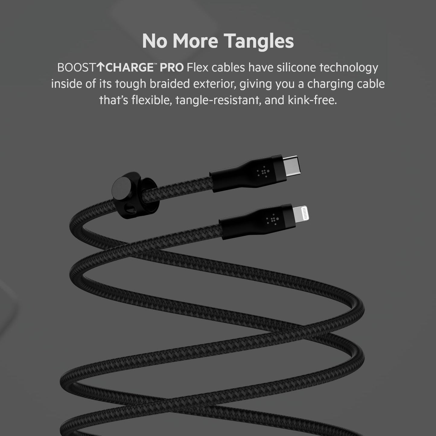 Minimalist Black Belkin BoostCharge Pro Flex Braided USB Type C to Lightning Cable (3M/10ft)