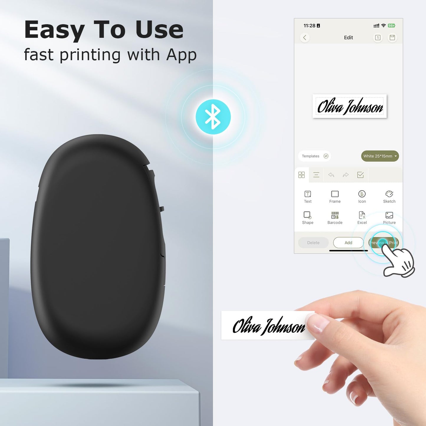 Minimalist Black E10 Mini Bluetooth Label Maker for Home Organization