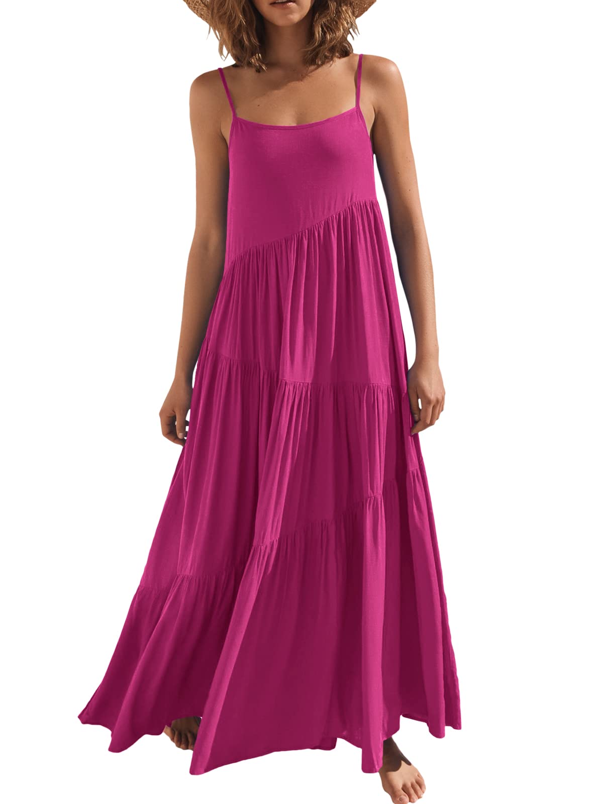 Minimalist Rose Summer Casual Women's Sleeveless Tiered Beach Maxi Dress