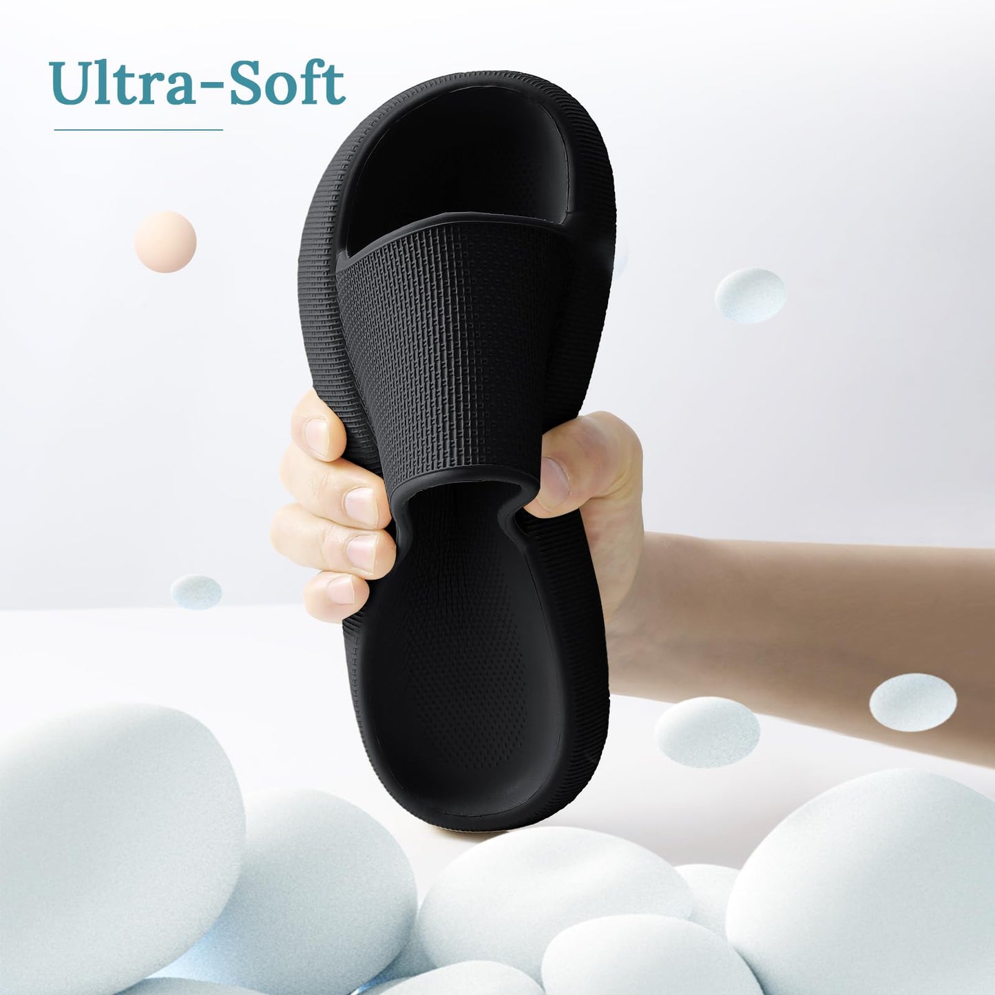 Minimalist Black Super Soft Pillow Cloud Slippers w/Anti-skid Sole