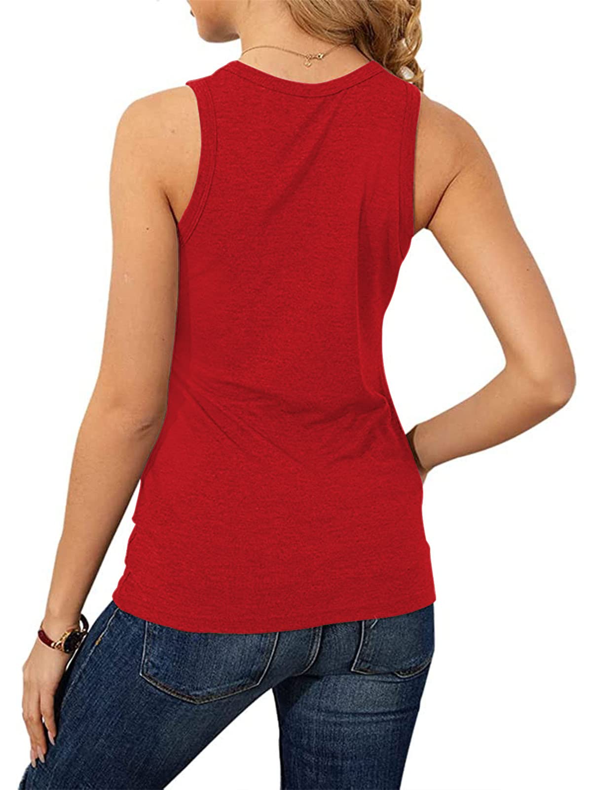 Minimalist Red Basic Crewneck Loose Fit Women's Summer Sleeveless Shirt