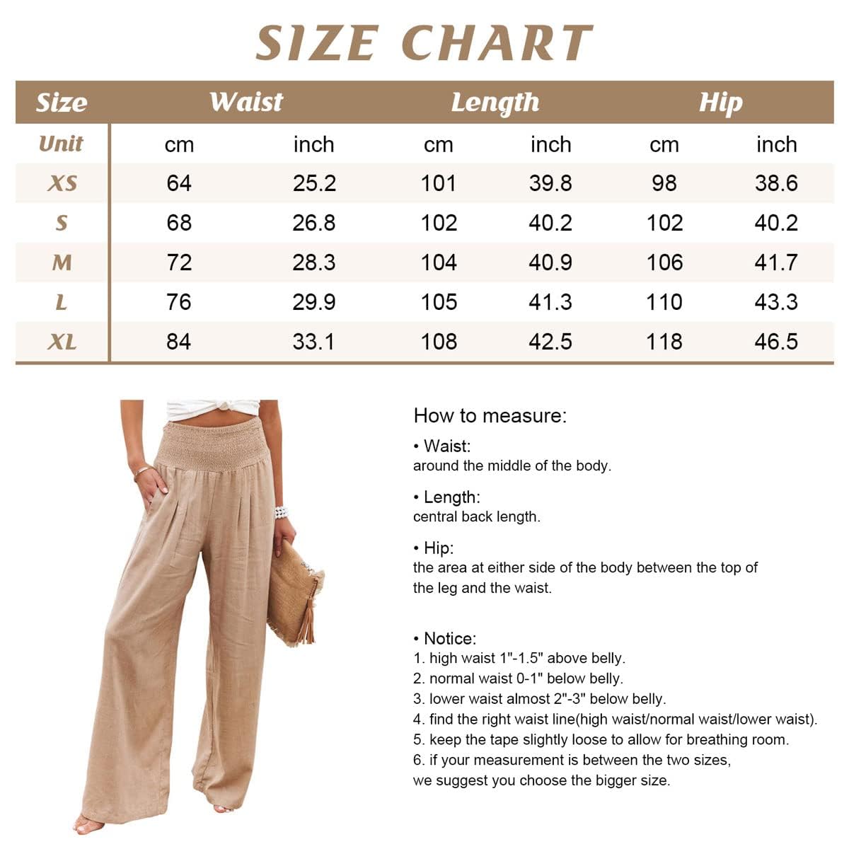 Minimalist Red Smocked High Waisted Cotton Linen Wide Leg Women's Palazzo Pants with Pockets