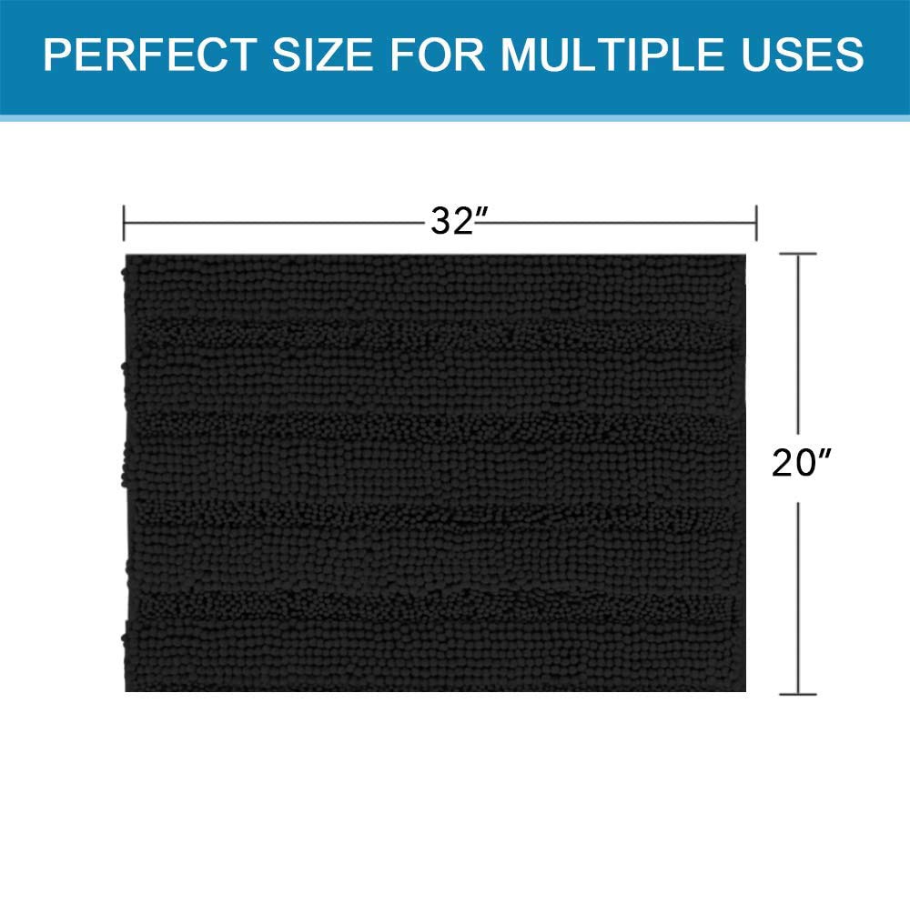 Minimalist Black 20" x 32" Bath Mat, Non Slip, Extra Thick Plush Chenille