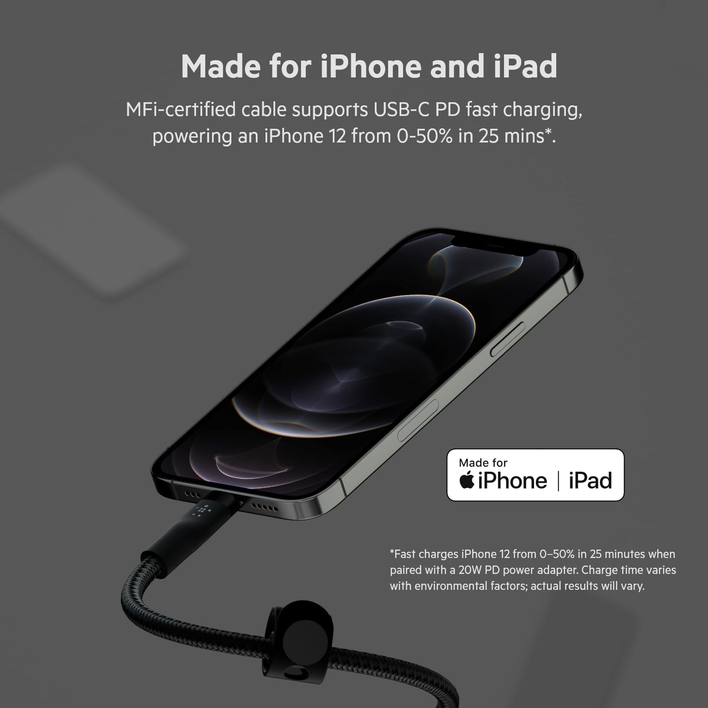Minimalist Black Belkin BoostCharge Pro Flex Braided USB Type C to Lightning Cable (3M/10ft)