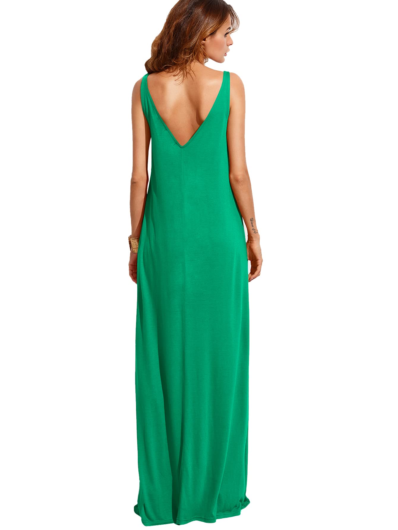 Minimalist Bright Green Casual Sleeveless Deep V Neck Women's Summer Beach Maxi Long Dress