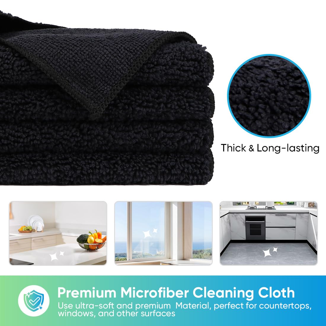 Minimalist Black 12 Pack Premium 11.5"X11.5" Microfiber Towels
