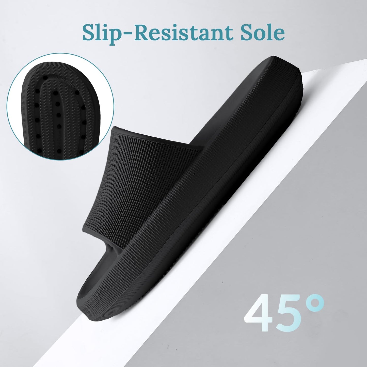 Minimalist Black Super Soft Pillow Cloud Slippers w/Anti-skid Sole