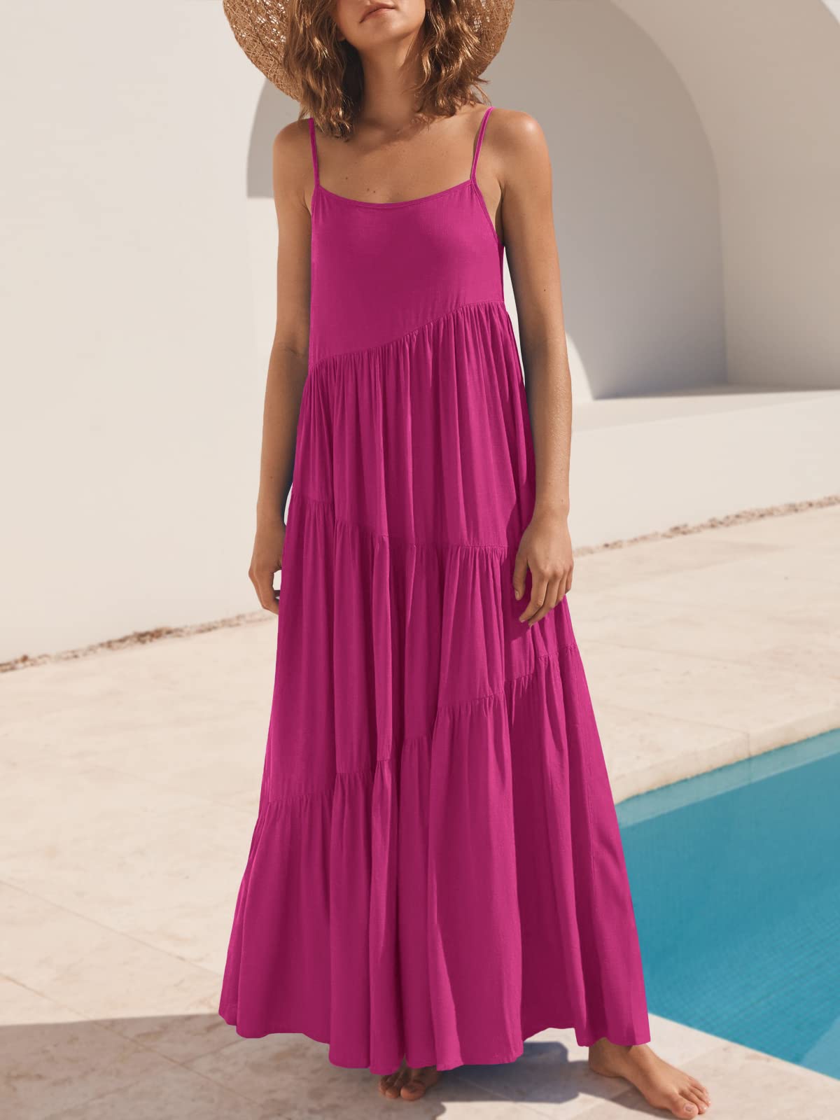 Minimalist Rose Summer Casual Women's Sleeveless Tiered Beach Maxi Dress