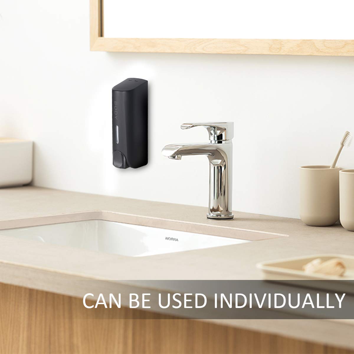 Minimalist Black Wall Mount Dispenser Trio for Bodywash, Shampoo, Conditioner