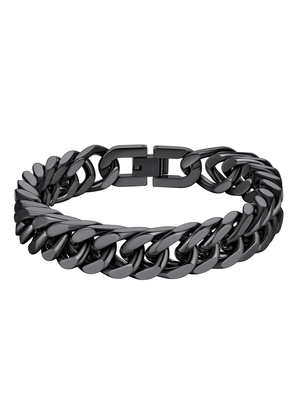 Minimalist Black 12mm Wide Chunky Cuban Link Curb Chain Bracelet