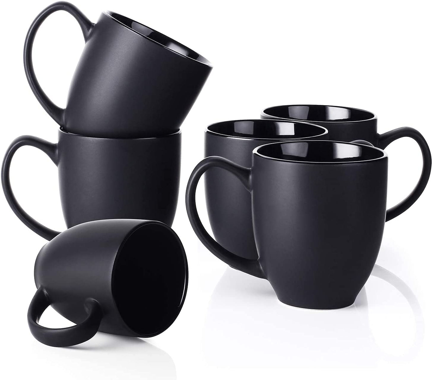 Minimalist Black 16 oz Coffee Mug Set, Set of 6 - Matte Black Design