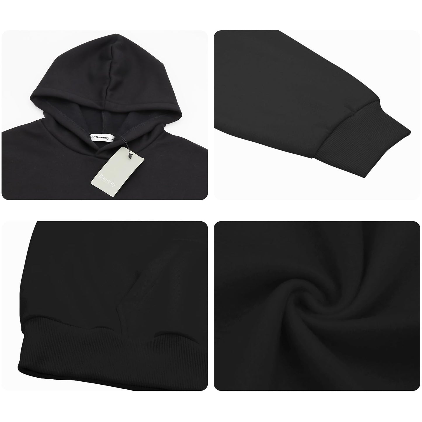 Minimalist Black Oversized, Fleece Lined Women's Sweatshirt, Hoodie w/Pockets