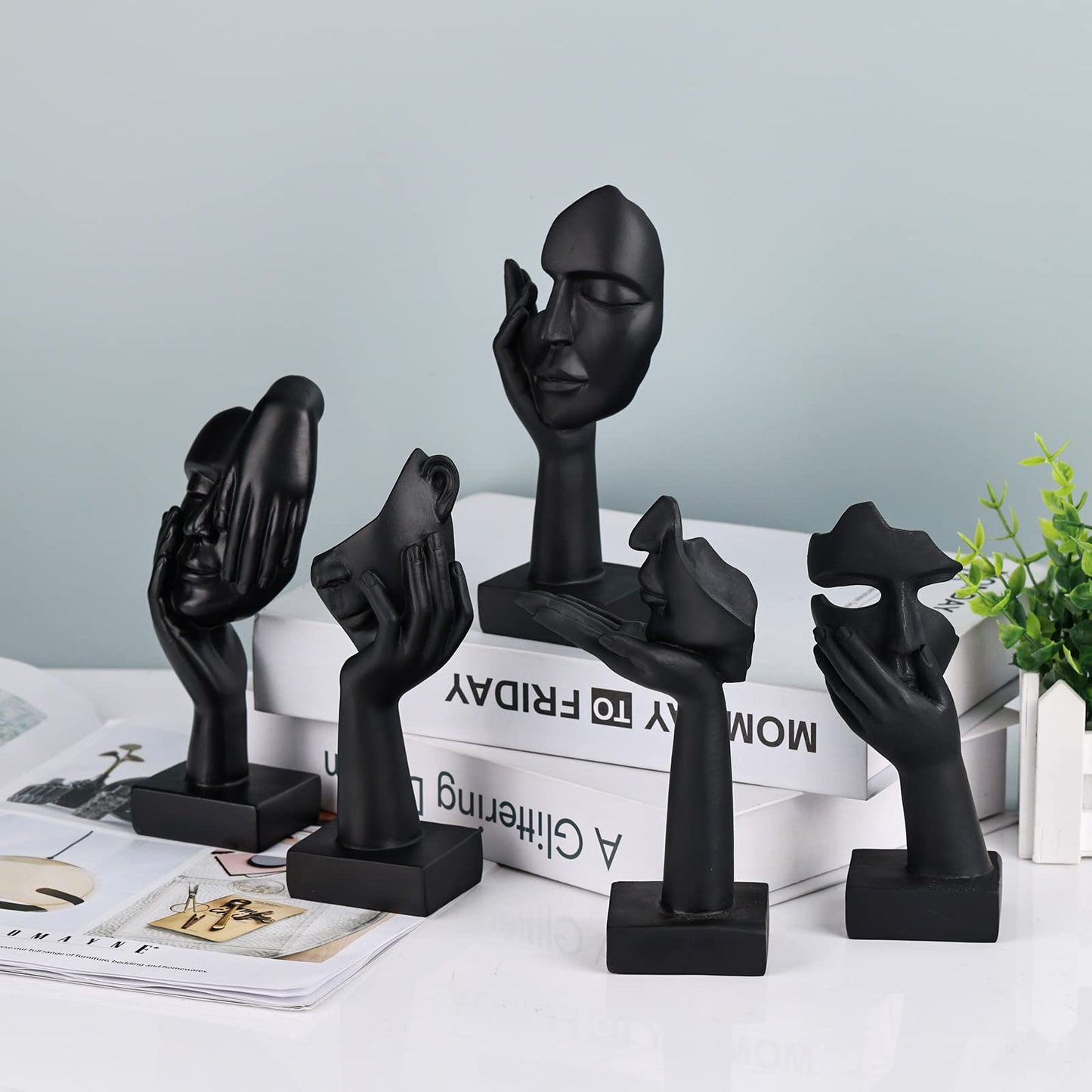 Minimalist Black Home Decor Accent Face Statue, 3 Pc Set