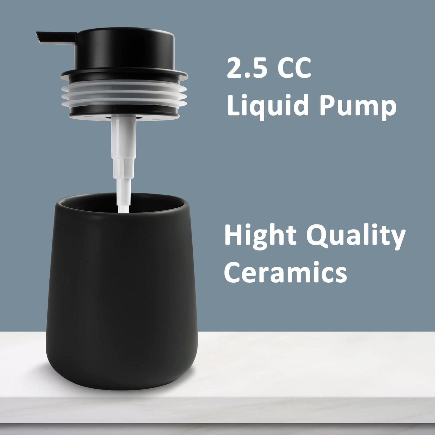 Minimalist Black Ceramic Liquid Dispenser with Easy-to-Press Pump, 12 oz