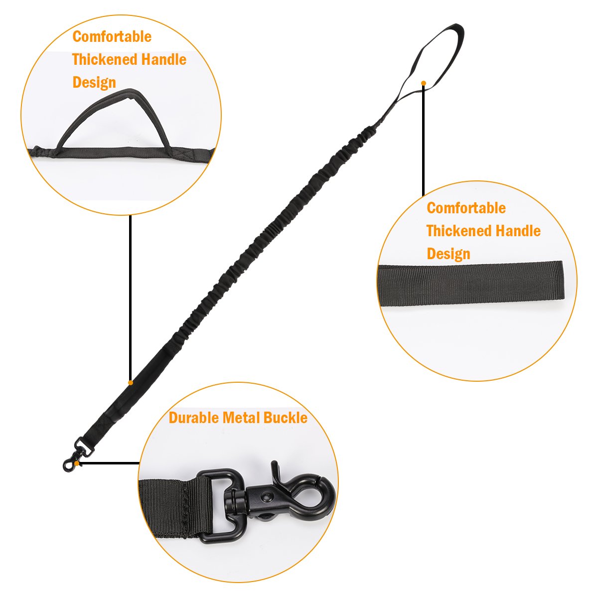 Minimalist Black Tactical Training Bungee Leash, Quick Release Buckle w/Control Handle