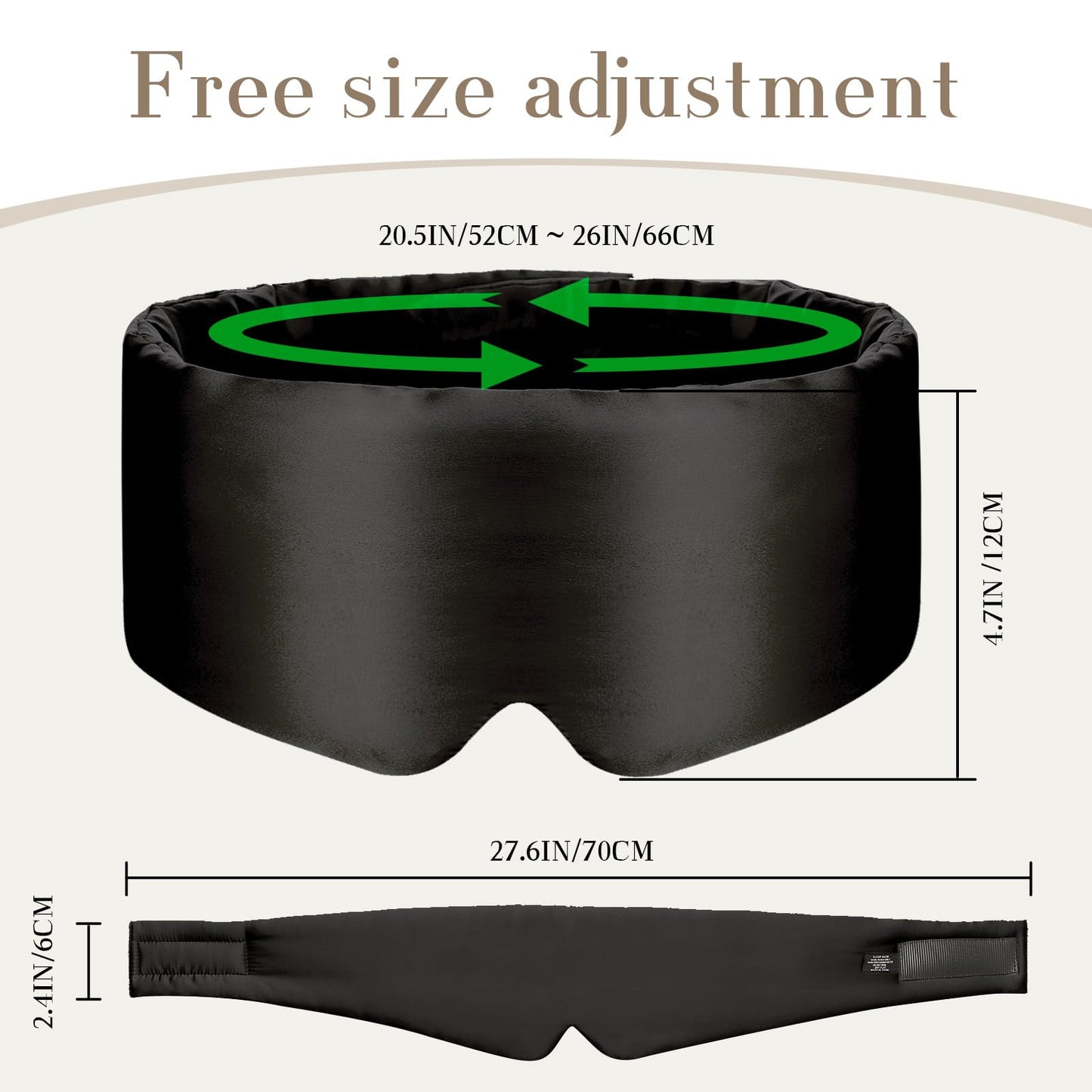 Minimalist Black Silk Sleep, Eye Mask with Adjustable Band