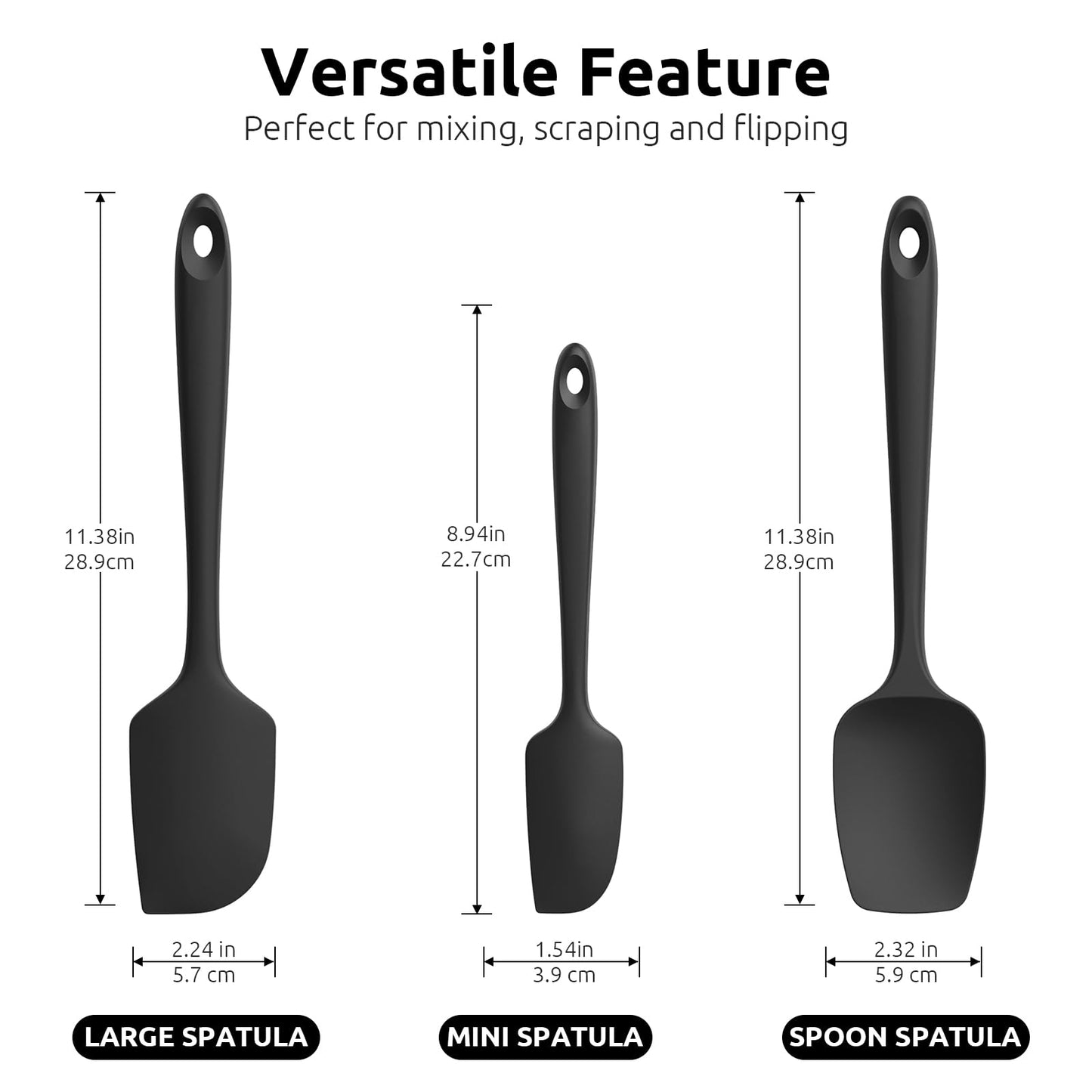 Minimalist Black Silicone Spatula Set, 600ºF High Heat Resistant