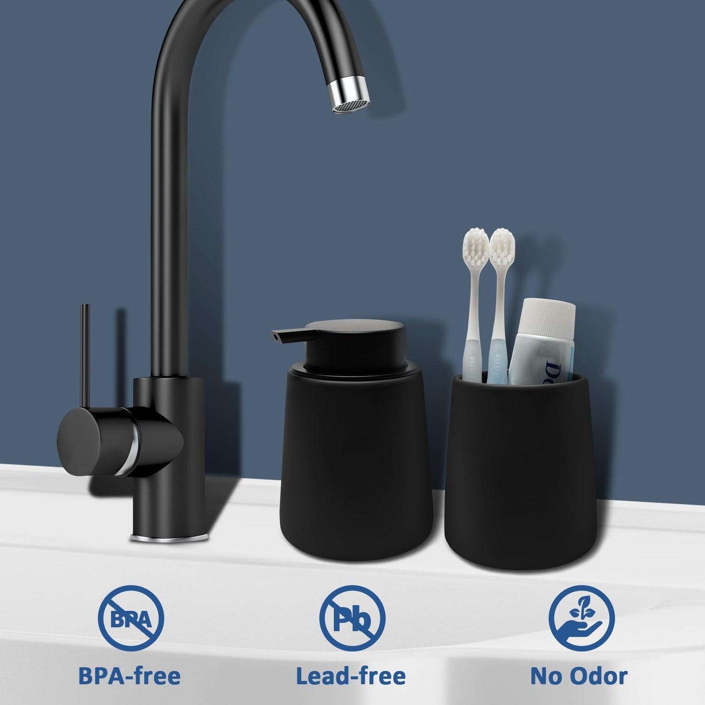 Minimalist Black Ceramic Liquid Dispenser with Easy-to-Press Pump, 12 oz