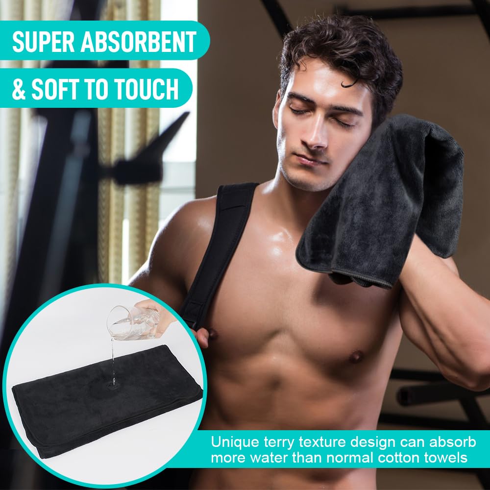 SINLAND Multi-Purpose Microfiber Fast Drying Travel Gym Towels 3-Pack 16 Inch X 32 Inch (Black)