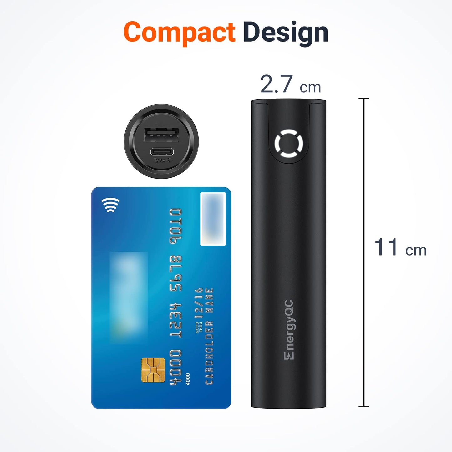 Minimalist Black Mini Fast Charging 5000mAh Power Bank