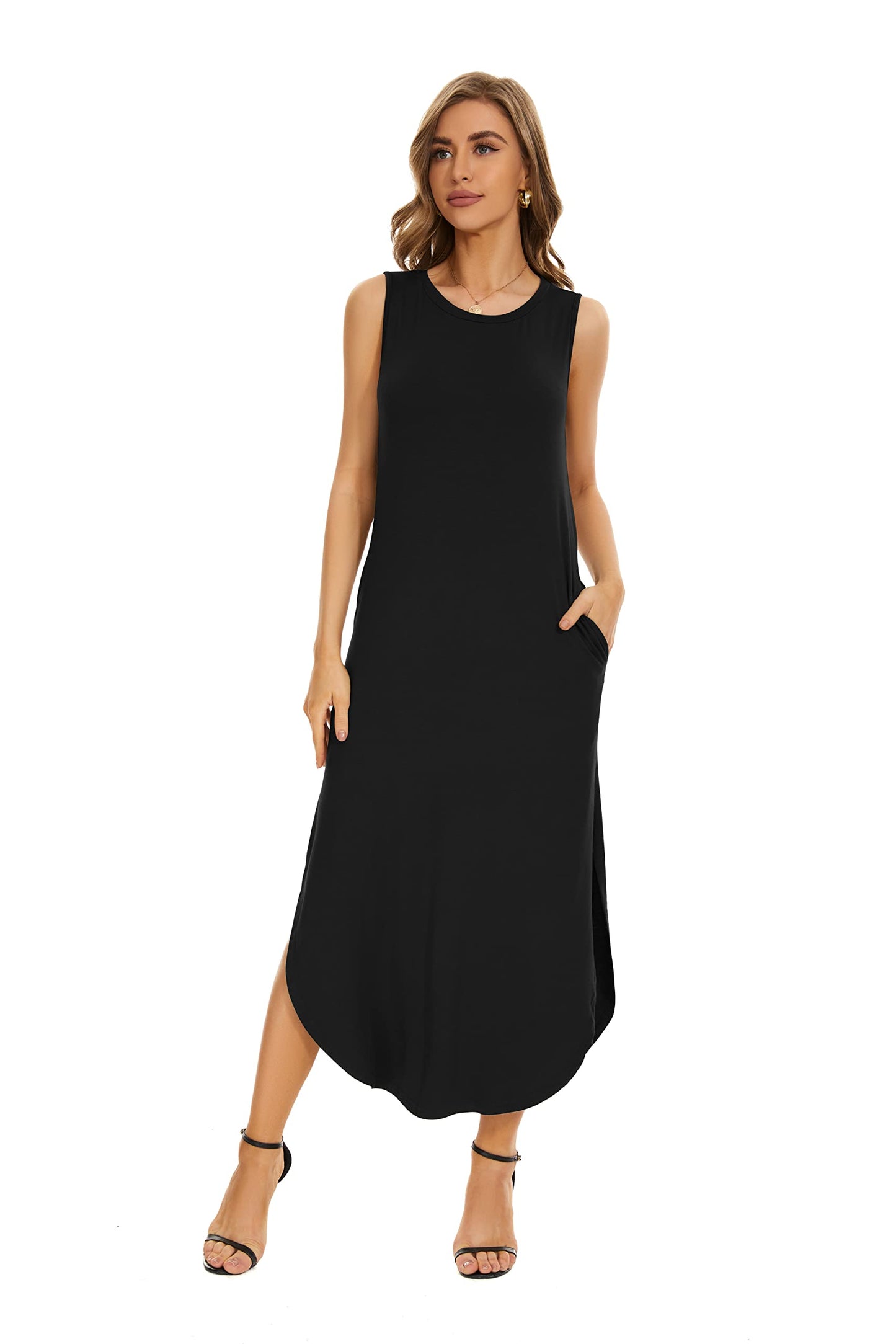Minimalist Black Sleeveless Maxi Dress
