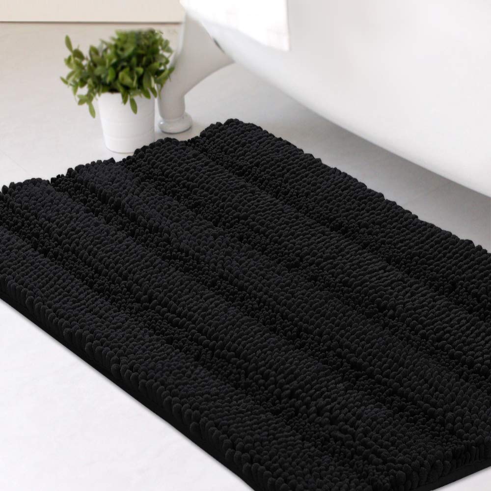 Minimalist Black 20" x 32" Bath Mat, Non Slip, Extra Thick Plush Chenille
