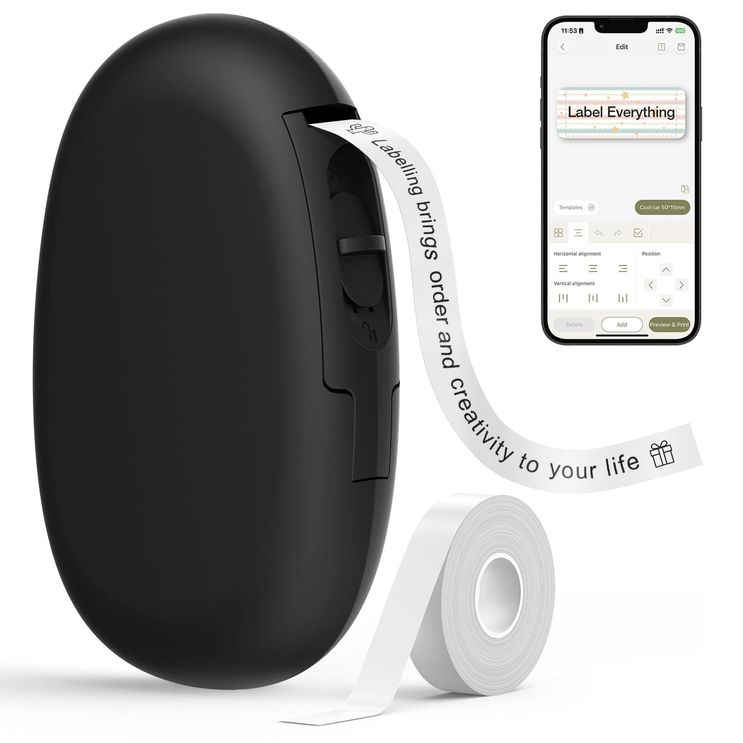 Minimalist Black E10 Mini Bluetooth Label Maker for Home Organization
