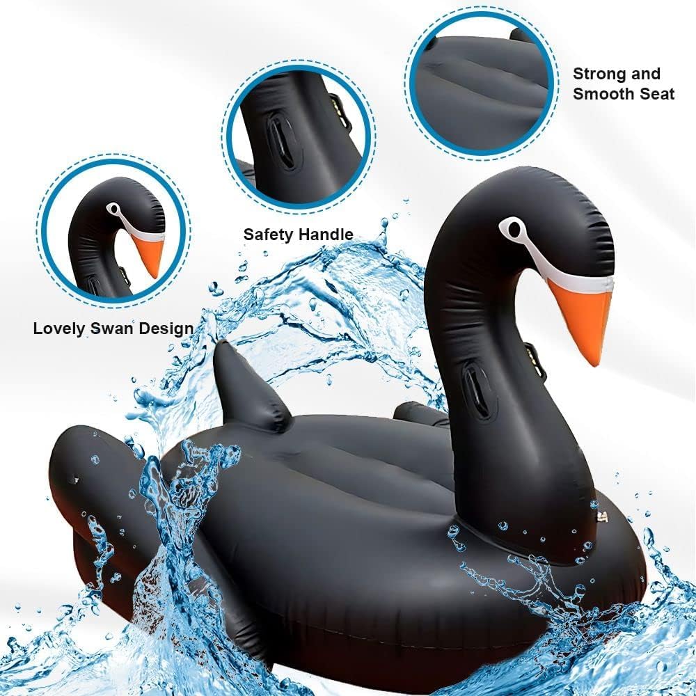 Minimalist Black Swan Pool Floatie for Adults Inflatable Pool Float Giant Water Lake Floaties Kids Summer Pool Toys 74inch