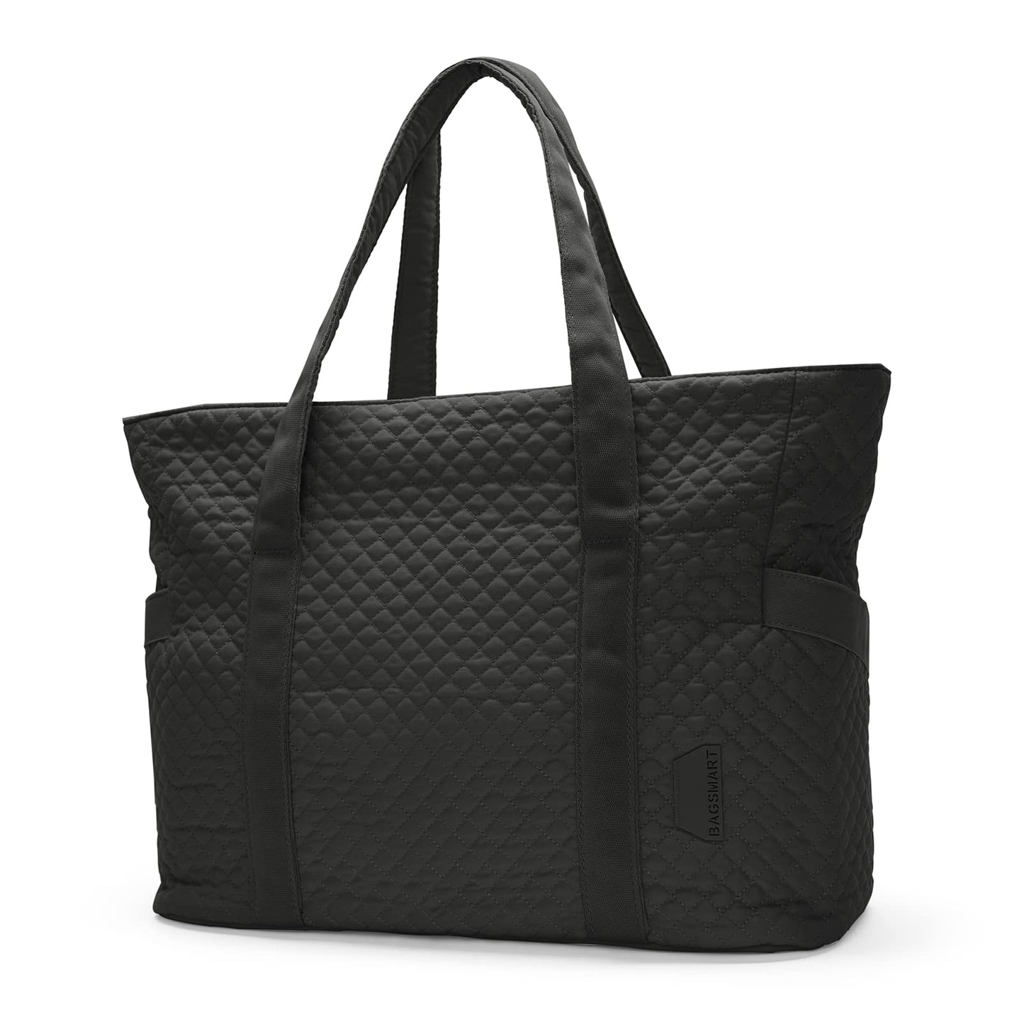 Minimalist Black Large Tote Bag w/Yoga Mat Buckle for Gym, Work, Travel