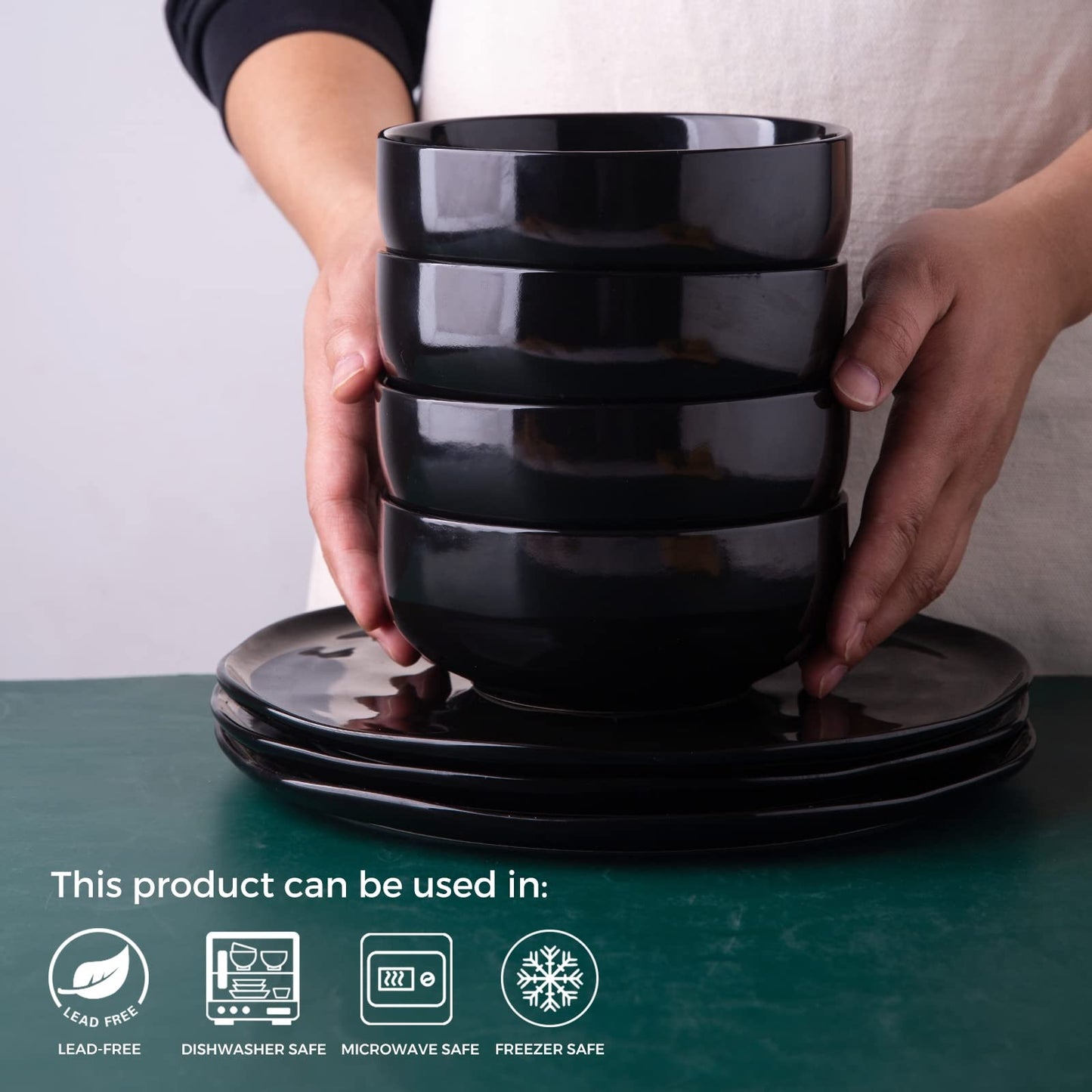 Minimalist Black Ceramic Nesting Mixing Bowls Set of 5, 10/22/30/38/48 OZ