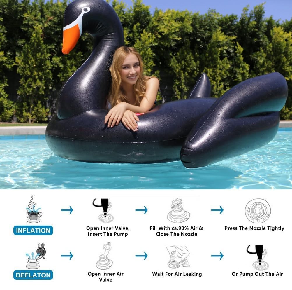 Minimalist Black Swan Pool Floatie for Adults Inflatable Pool Float Giant Water Lake Floaties Kids Summer Pool Toys 74inch