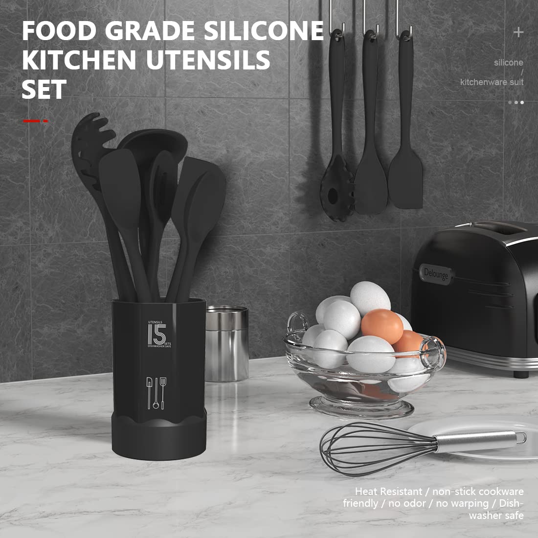 Minimalist Black Silicone Heat Resistant Kitchen Utensils