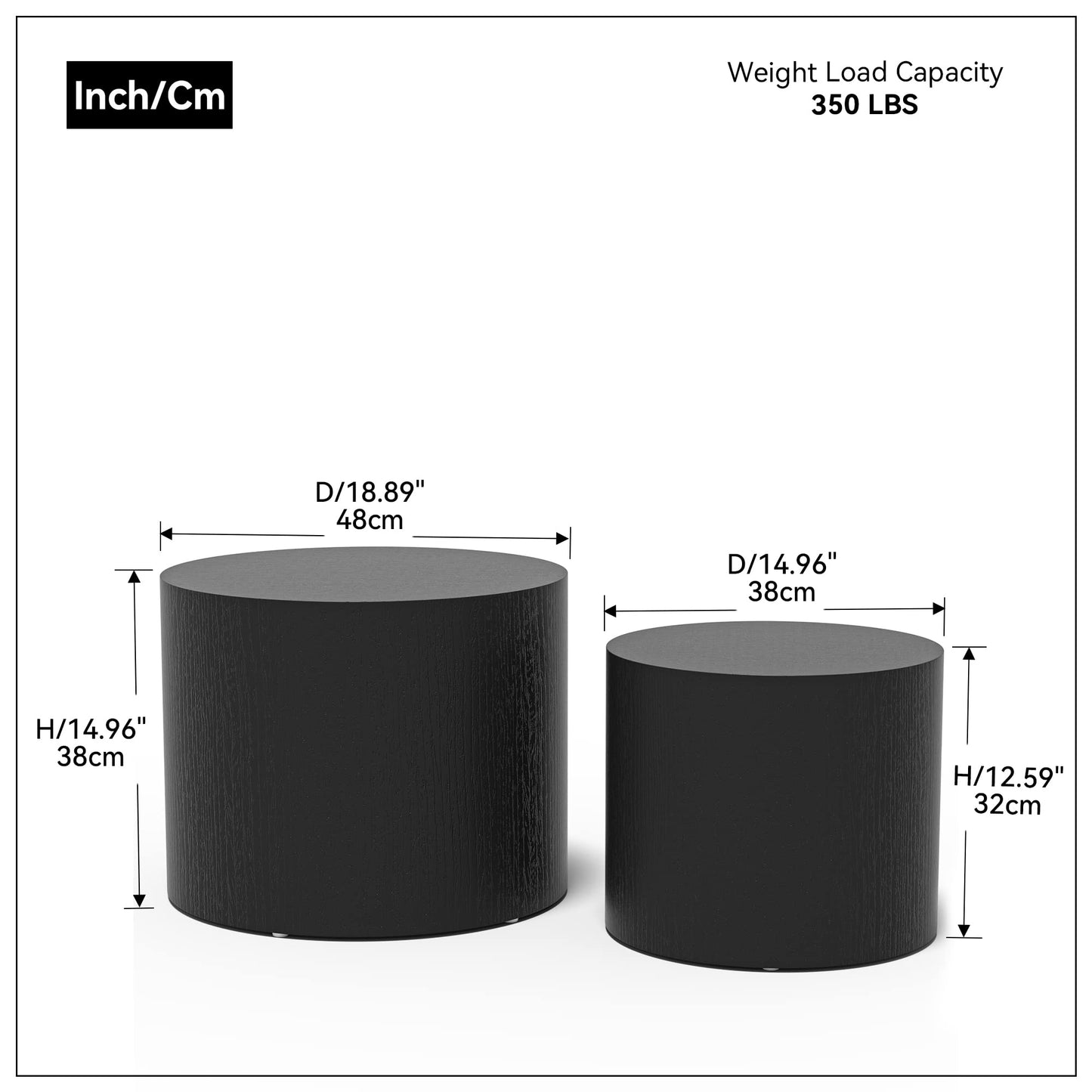 Minimalist Black Modern Black Nesting Side Table, 2 pcs
