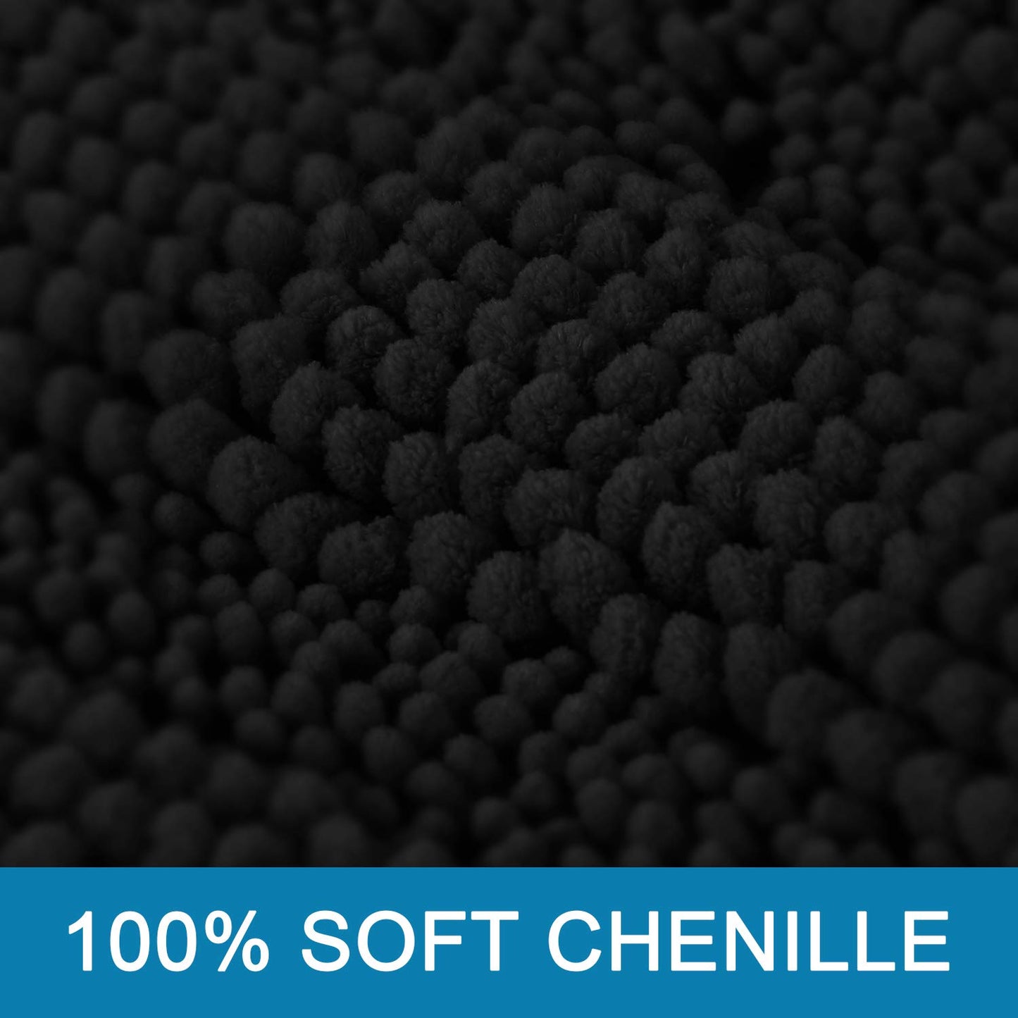 Minimalist Black 20" x 32" Bath Mat, Non Slip, Extra Thick Plush Chenille