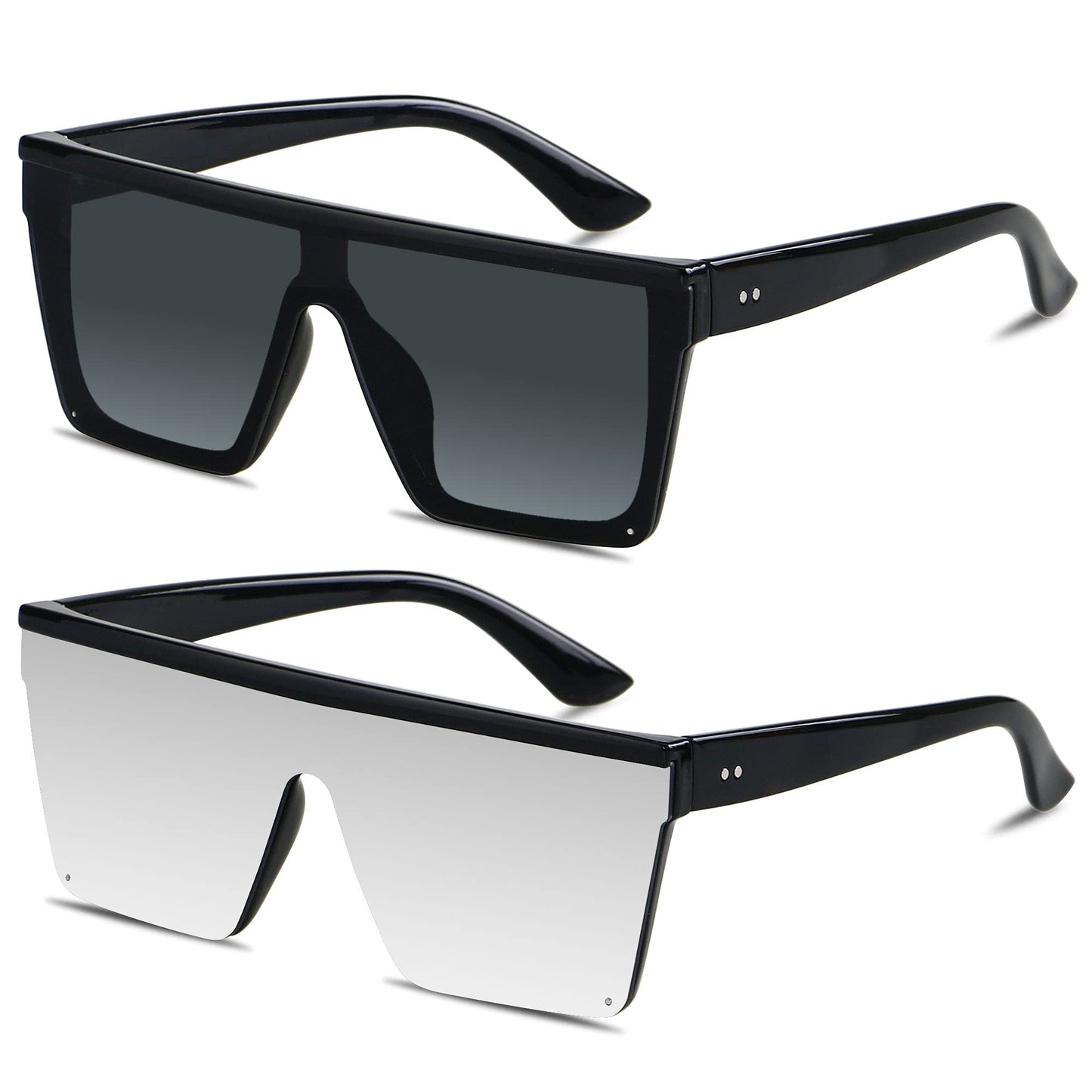 Minimalist Black Square Oversized Rimless Sunglasses w/UV Protection