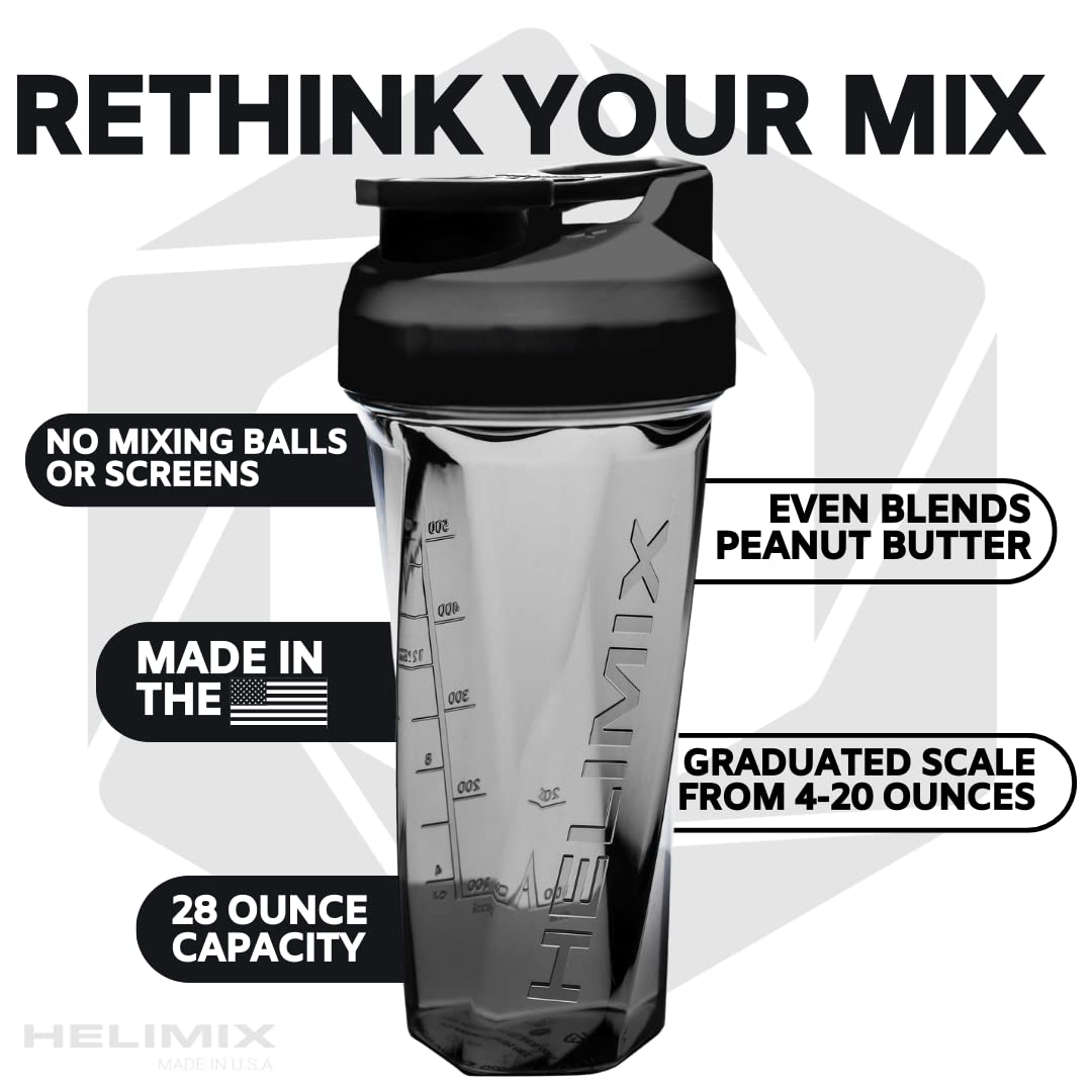HELIMIX 2.0 Vortex Blender Shaker Bottle Holds upto 28oz | No Blending Ball or Whisk | USA Made | Portable Pre Workout Whey Protein Drink Shaker Cup | Mixes Cocktails Smoothies Shakes | Top Rack Safe