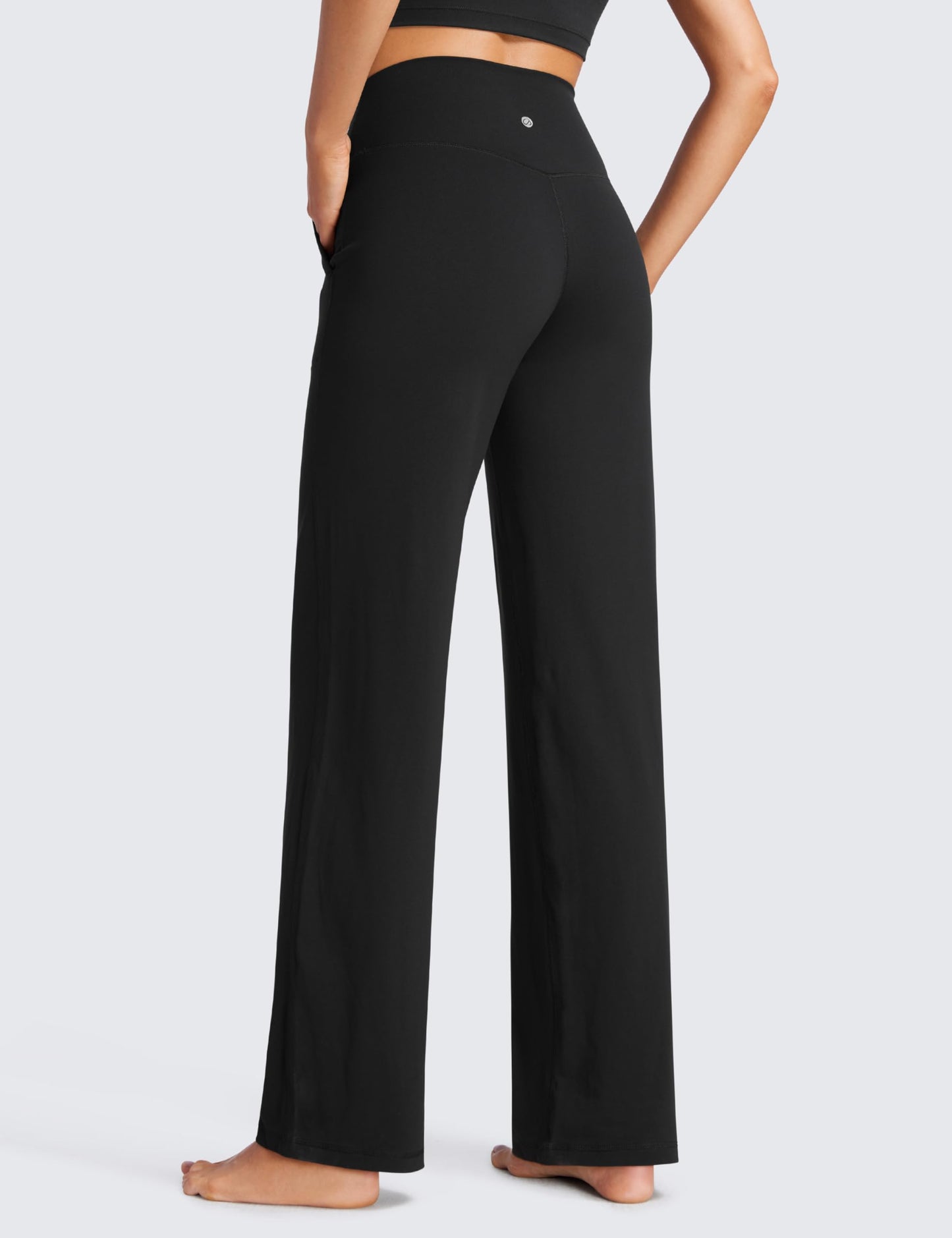 Minimalist Black Butterluxe High Waisted Wide Leg Women's Yoga Pants with Pockets, 31"